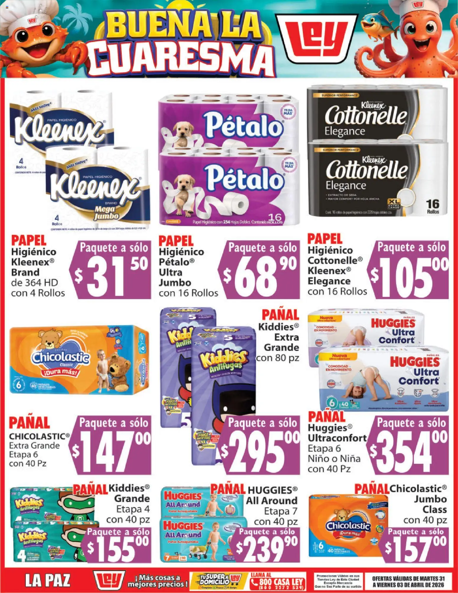 Nuevas ofertas de Casa Ley válidas en toda la República Mexicana desde el 31.03.2026. ¡Encuentra las mejores ofertas en Casa Ley folleto Buena la Cuaresma! | Página: 11 | Productos: Papel higiénico