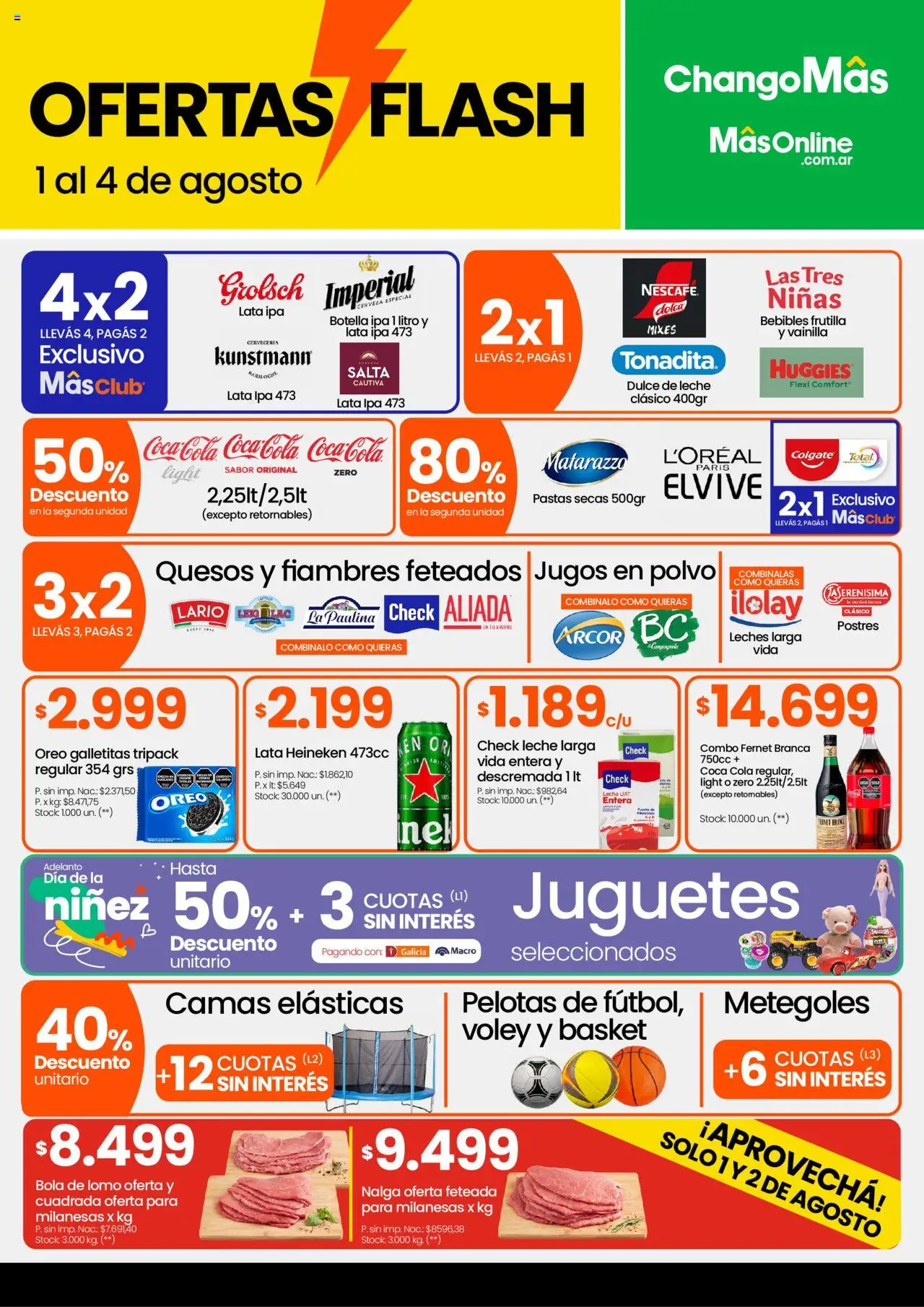 Changomas ofertas flash │ válido desde el 01.08.2025 | Página: 1 | Productos: Galletitas, Polvo, Dulce de leche, Cerveza