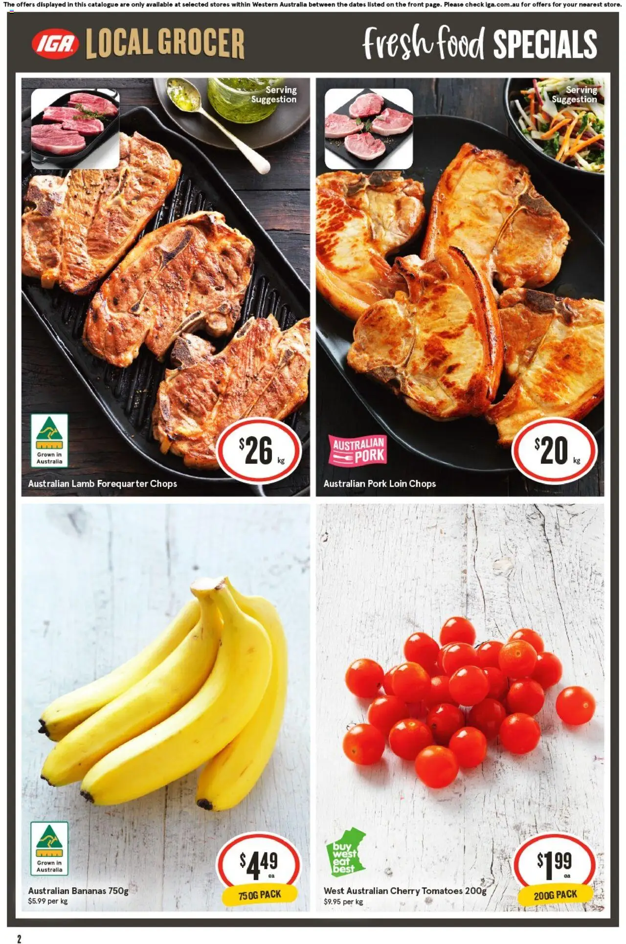IGA catalogue - valid from 15.10.2025 | Page: 2 | Products: Pork, Lamb, Tomatoes, Bananas