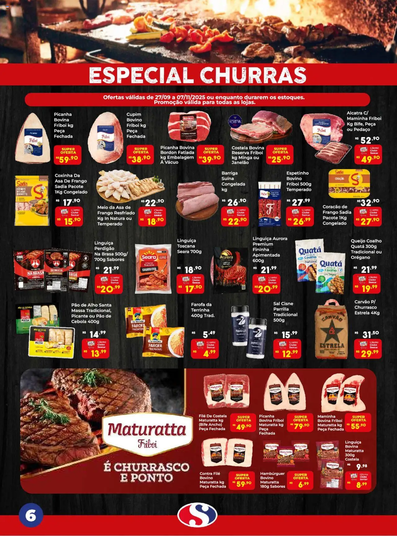 Semar Supermercado Folheto - válido de 27.09.2025 | Página: 6 | Produtos: Linguiça, Hambúrguer, Sal, Frango