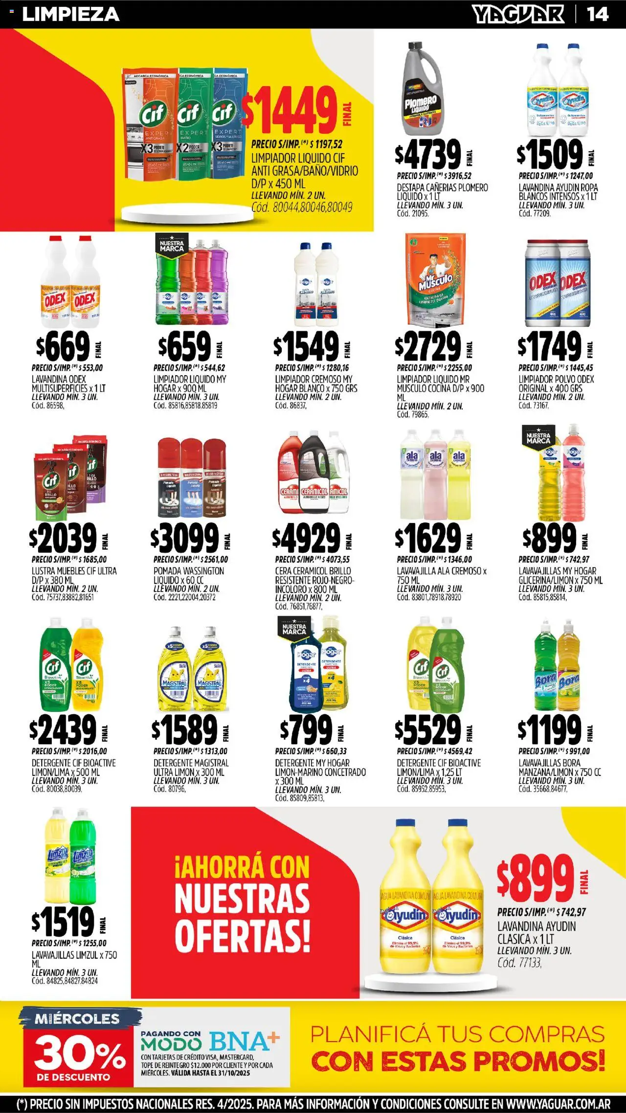 Yaguar - José C. Paz │ válido desde el 20.10.2025 | Página: 13 | Productos: Lavandina, Lavavajillas, Baño, Polvo