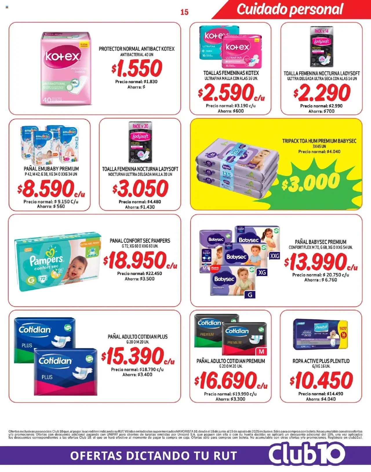 Mayorista 10 Ofertas │ válido desde el 17.08.2025 | Página: 15 | Productos: Protectores diarios, Toalla, Toallas, Ropa