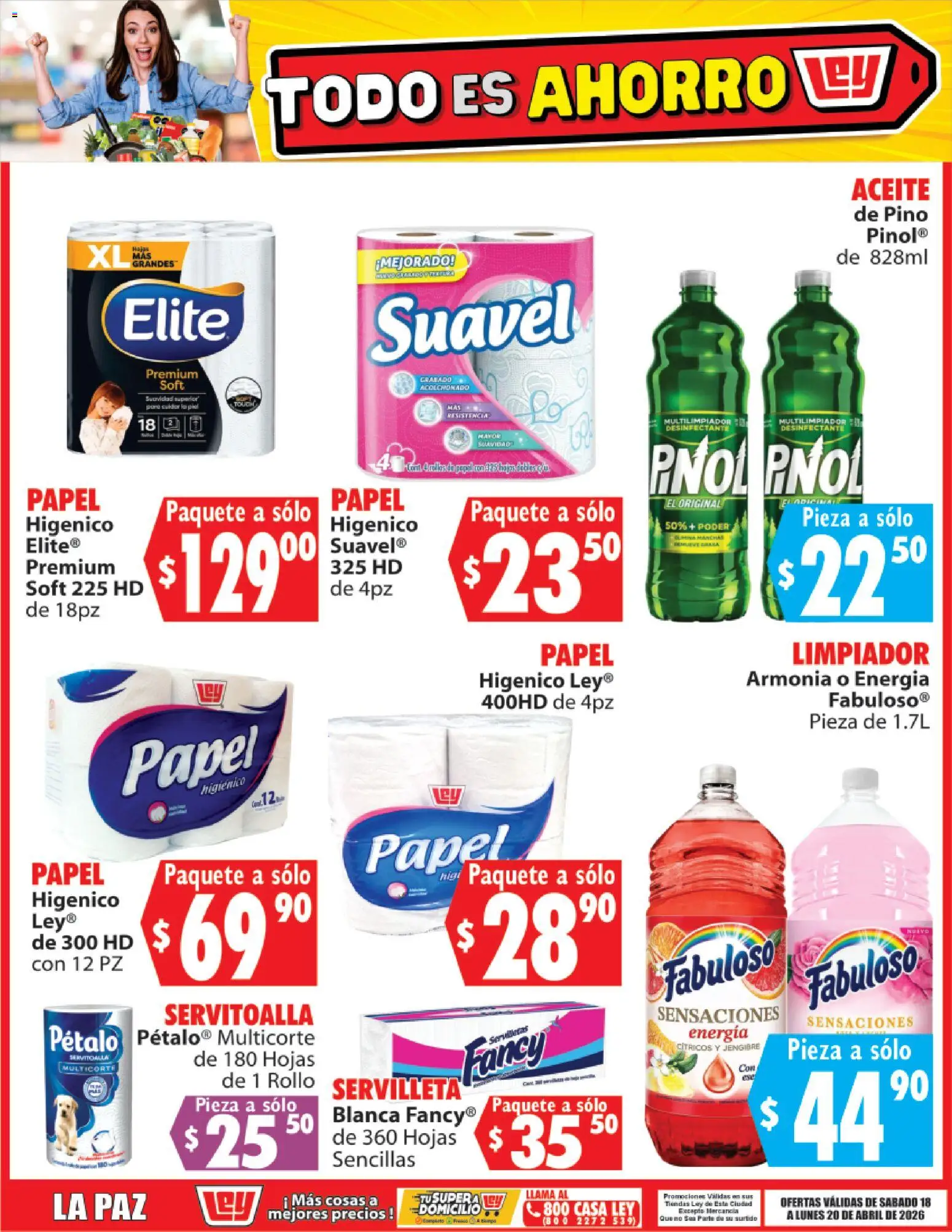 Nuevas ofertas de Casa Ley válidas en toda la República Mexicana desde el 18.04.2026. ¡Encuentra las mejores ofertas en Casa Ley folleto Todo es ahorro! | Página: 8 | Productos: Aceite, Desinfectante, Papel higiénico, Servilletas