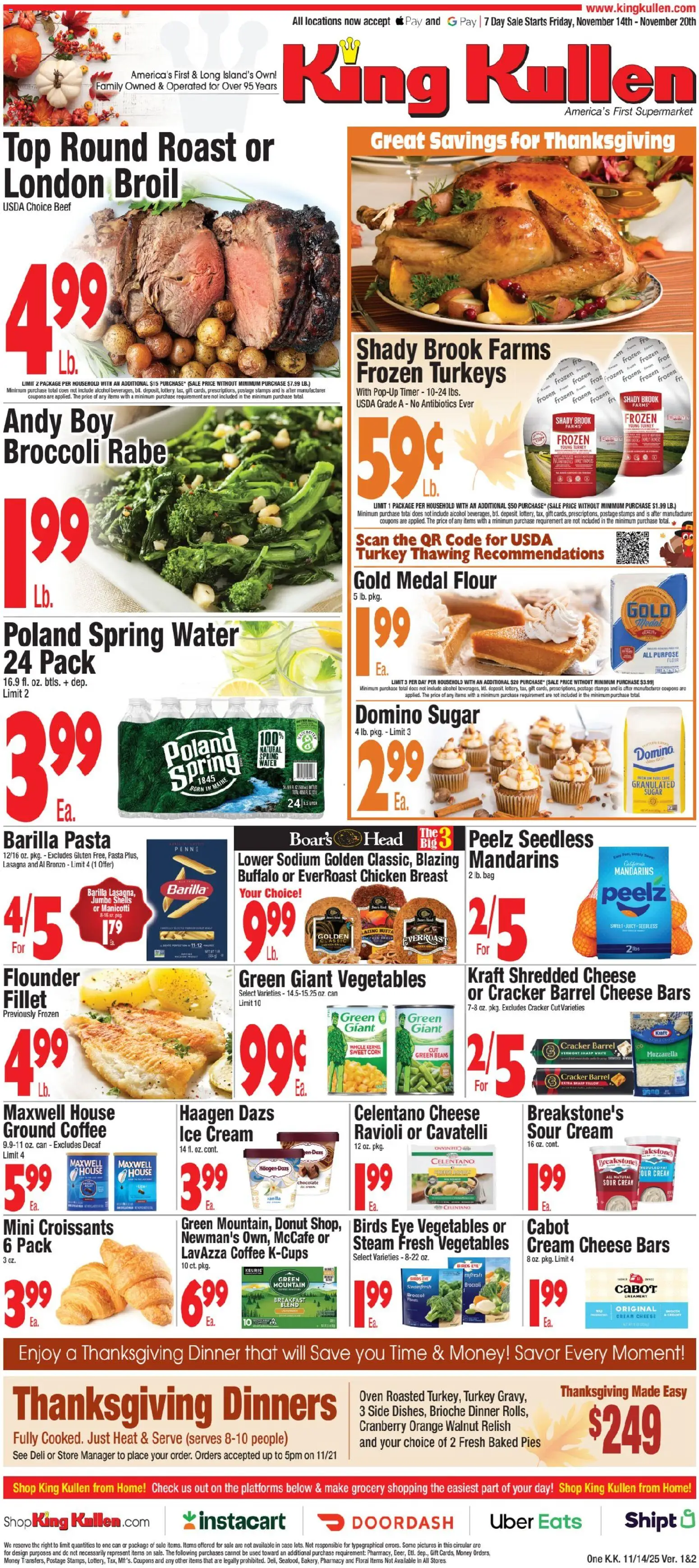 King Kullen Weekly Ad - valid from 14.11.2025 | Page: 1 | Products: Corn, Pasta, Case, Oven