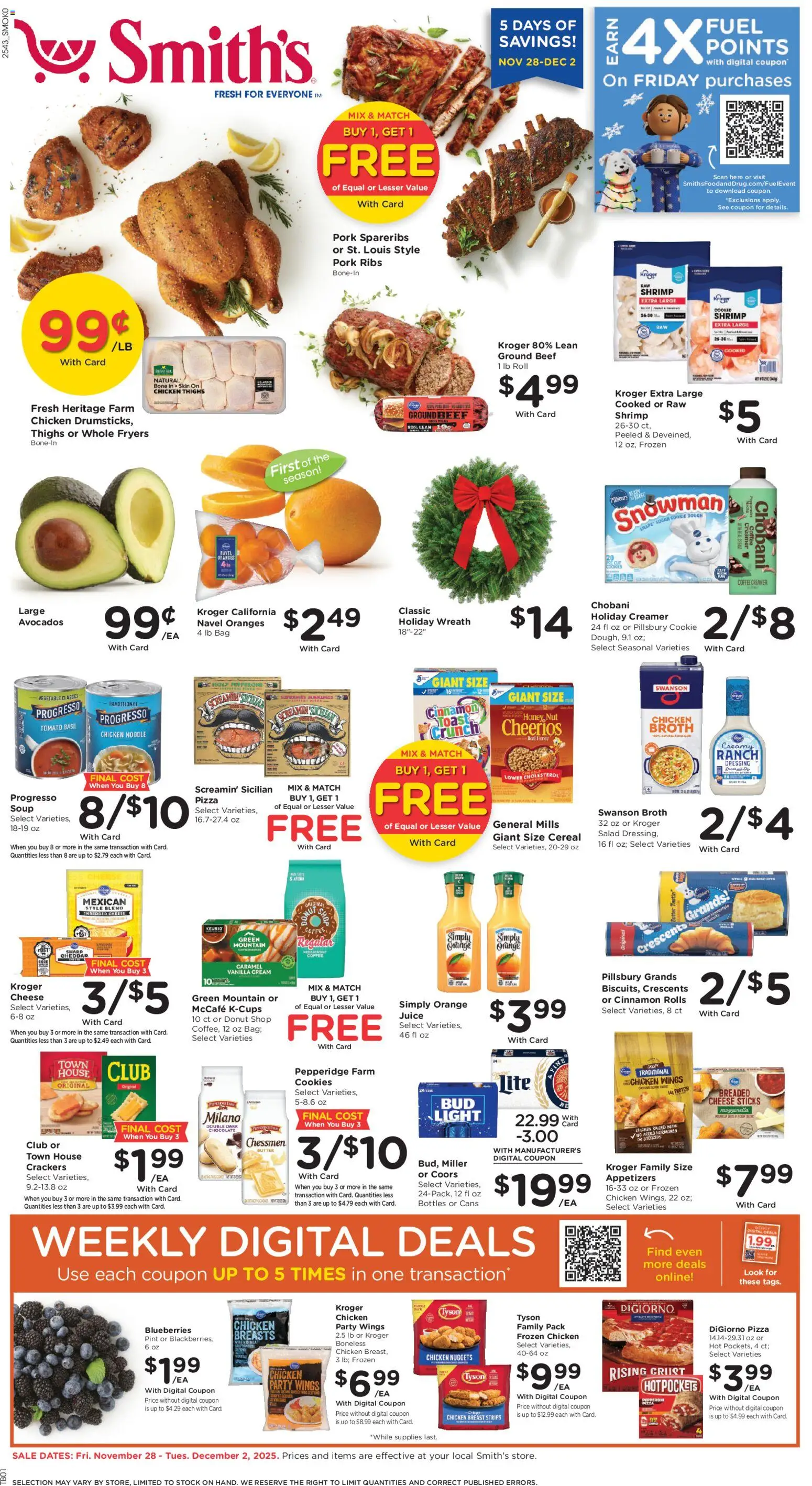 Smith's Weekly Ad - WY - valid from 28.11.2025 | Page: 1 | Products: Chocolate, Pizza, Oranges, Bag