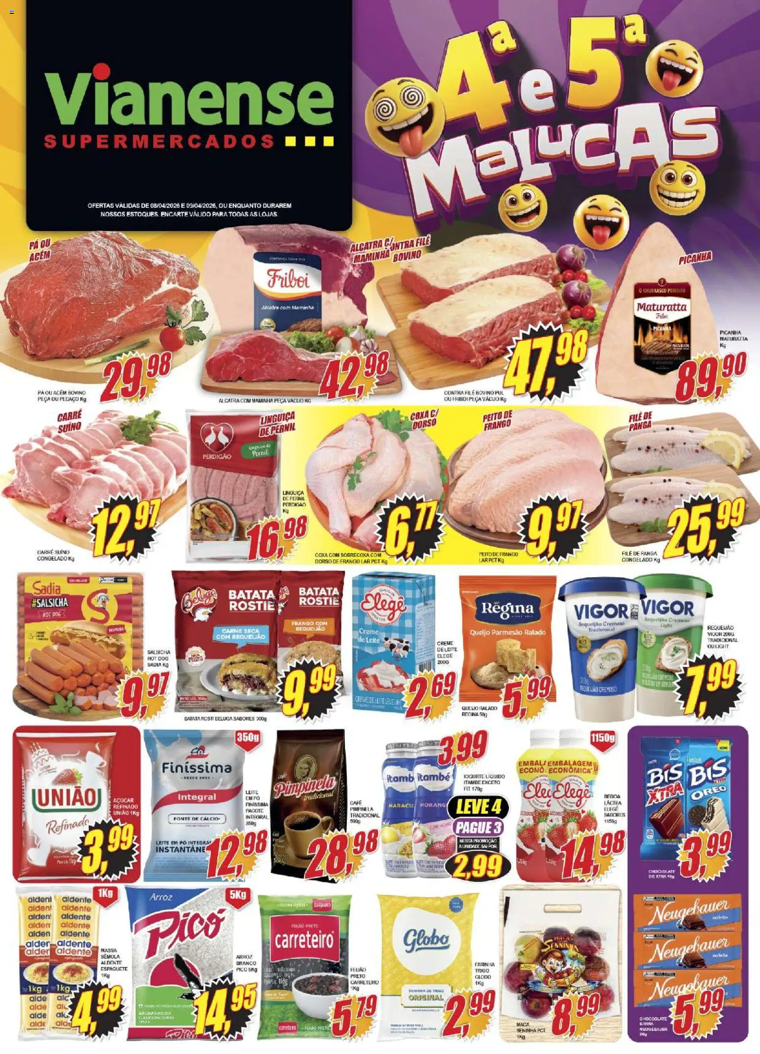 Vianense Folheto - válido de 08.04.2026 | Página: 1 | Produtos: Acém, Maminha, Requeijão, Leite em pó