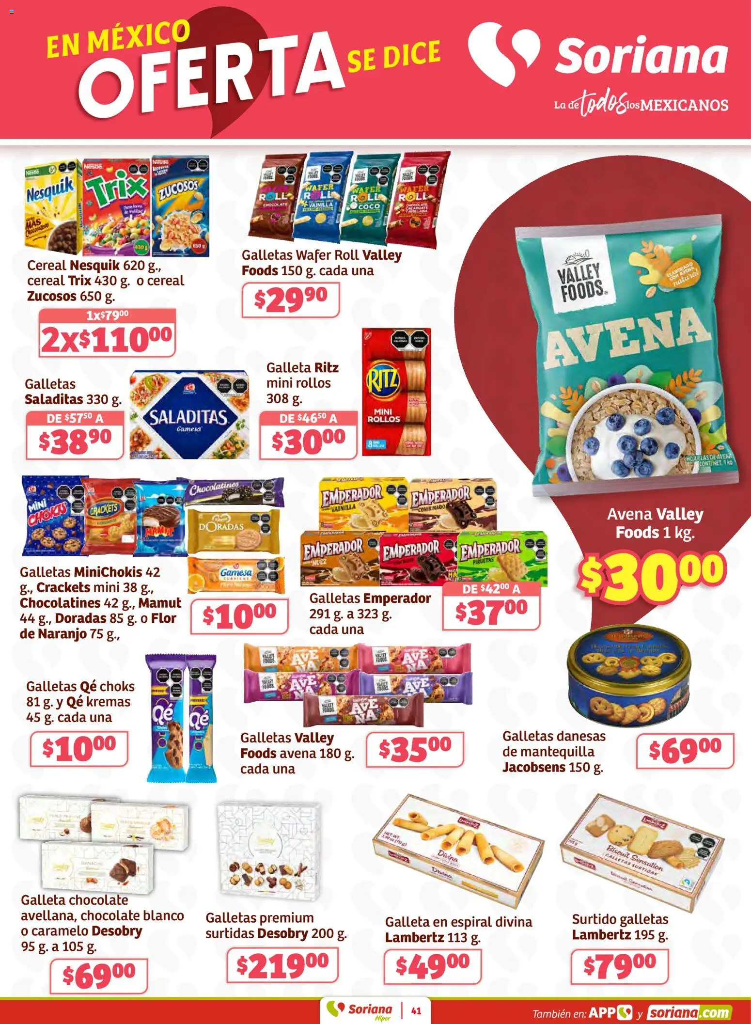Nuevas ofertas de Soriana válidas en toda la República Mexicana desde el 30.01.2026. ¡Encuentra las mejores ofertas en Soriana - Preciazazaso Híper: Frontera BCN, Son! | Página: 41 | Productos: Avena, Chocolate, Nuez, Galletas