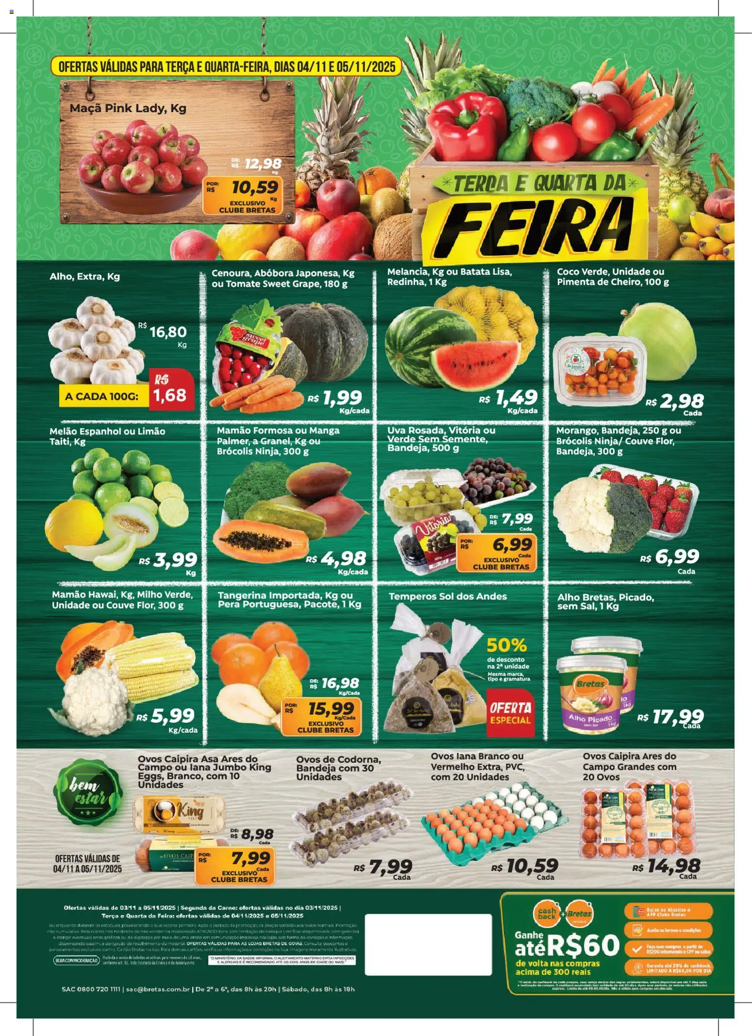 Bretas Folheto - válido de 03.11.2025 | Página: 2 | Produtos: Melão, Alho, Faca, Mamão