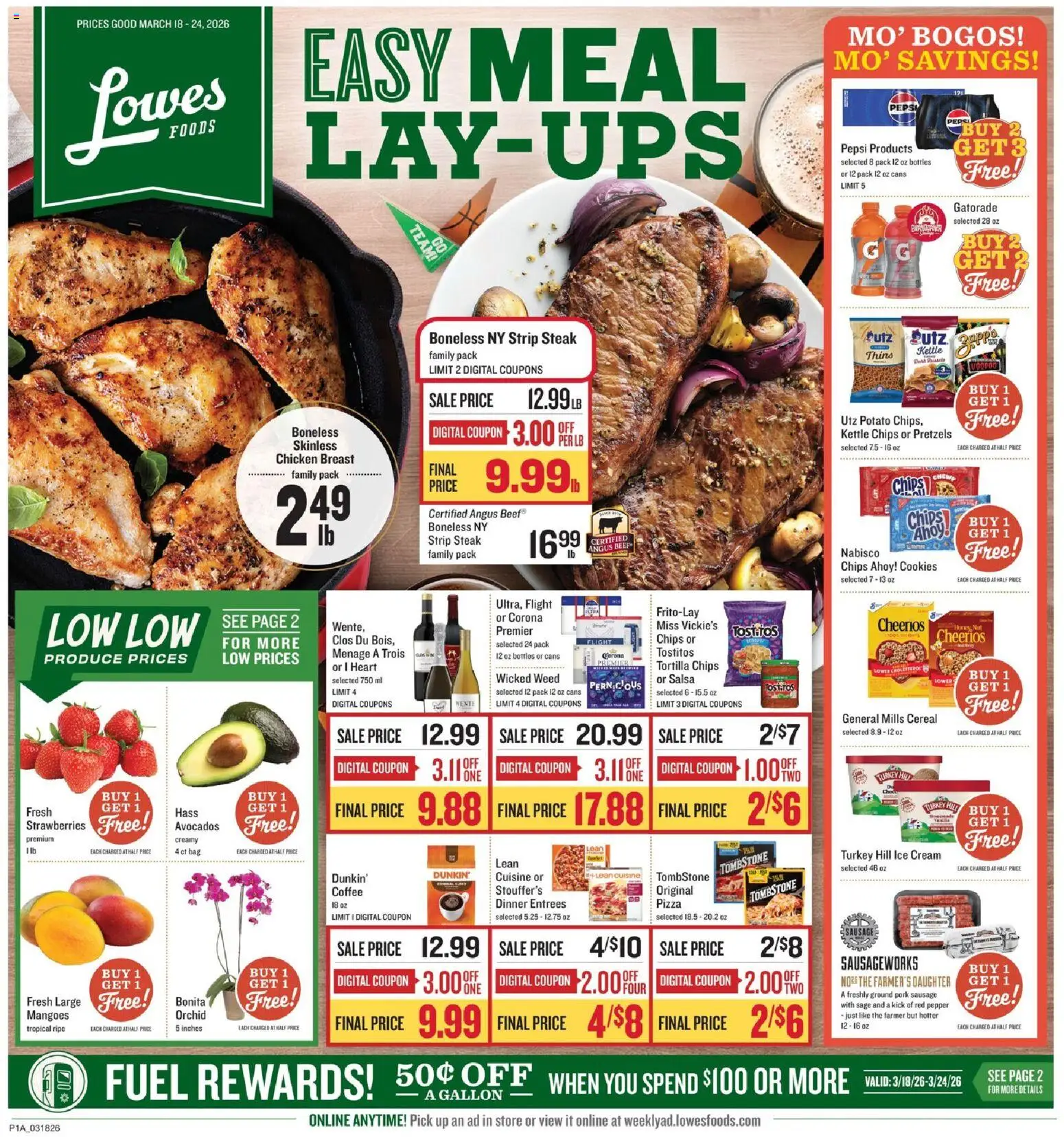 Lowes Foods Weekly Ad - valid from 18.03.2026 | Page: 1 | Products: Coffee, Cookies, Pepper, Sausage