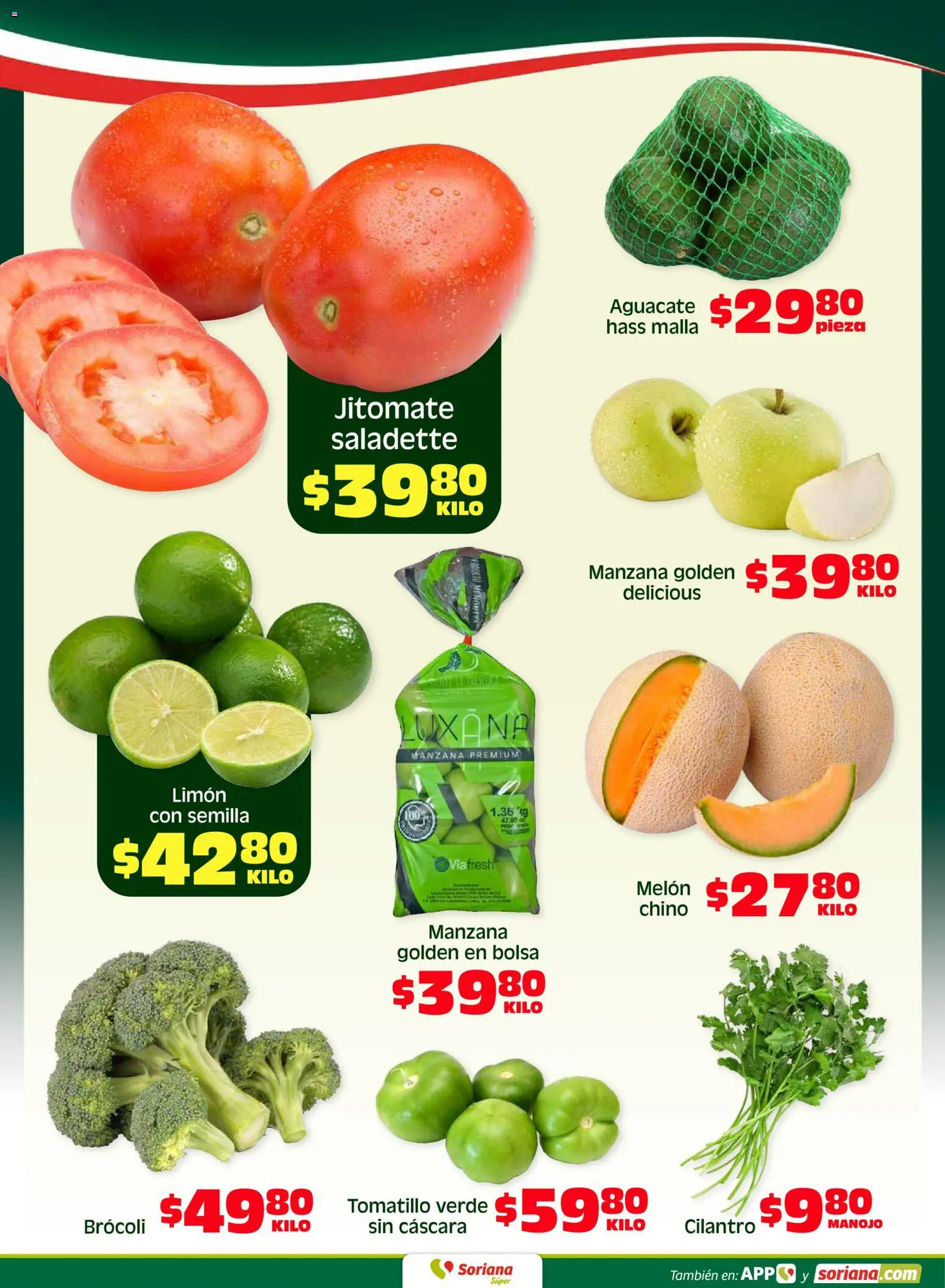 Nuevas ofertas de Soriana válidas en toda la República Mexicana desde el 27.03.2026. ¡Encuentra las mejores ofertas en Soriana Fin de Semana Súper: Ags, Nay, Jal, Qro, Col, Mich, Gto, Hgo, Tlax, Mor, Pue, Gro, Oax, Edo. de Mex, Valle de México, Za! | Página: 2 | Productos: Brocoli, Manzana, Aguacate, Malla