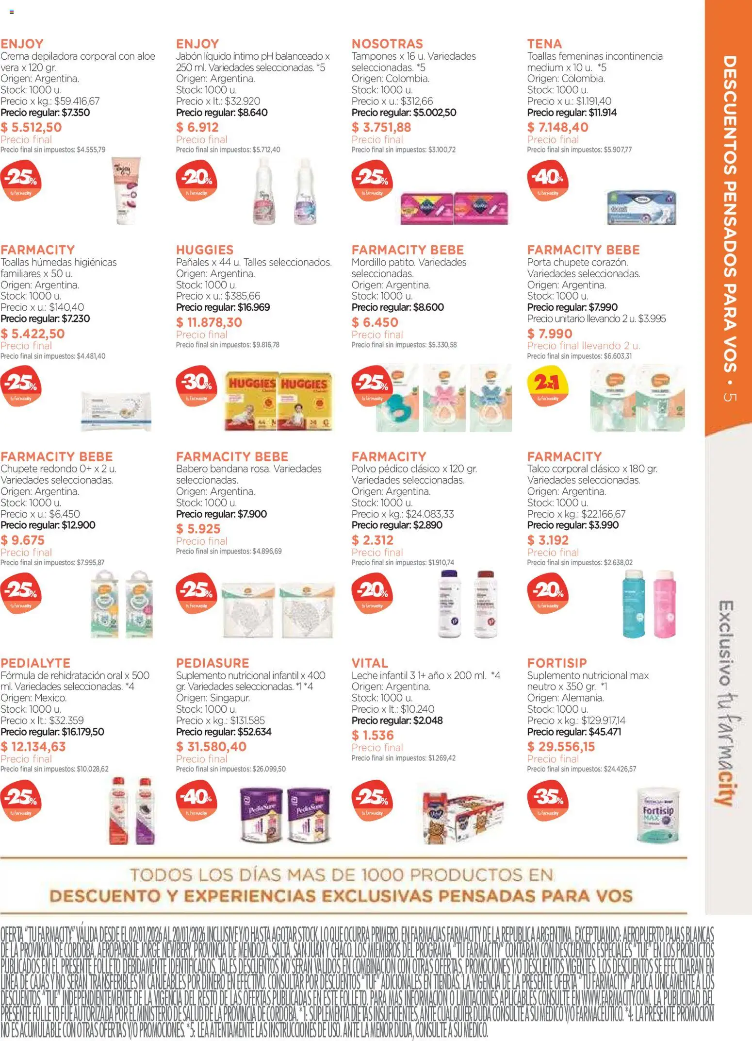 Farmacity catálogo │ válido desde el 02.01.2026 | Página: 5 | Productos: Toallas, Polvo, Jabón líquido, Pañales