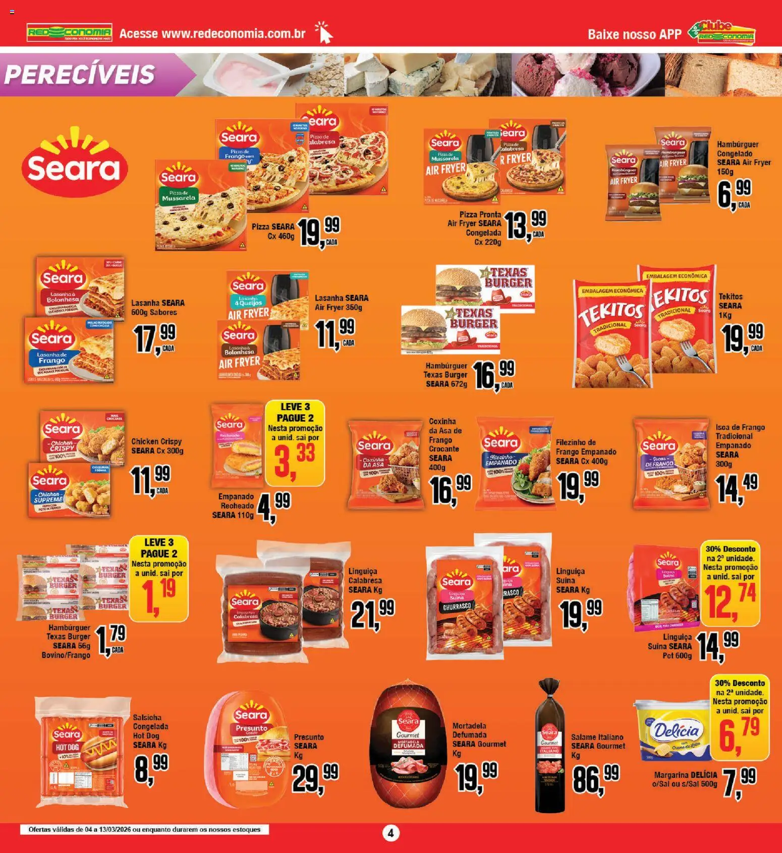 RedEconomia Folheto - válido de 04.03.2026 | Página: 4 | Produtos: Presunto, Pizza, Mortadela, Margarina