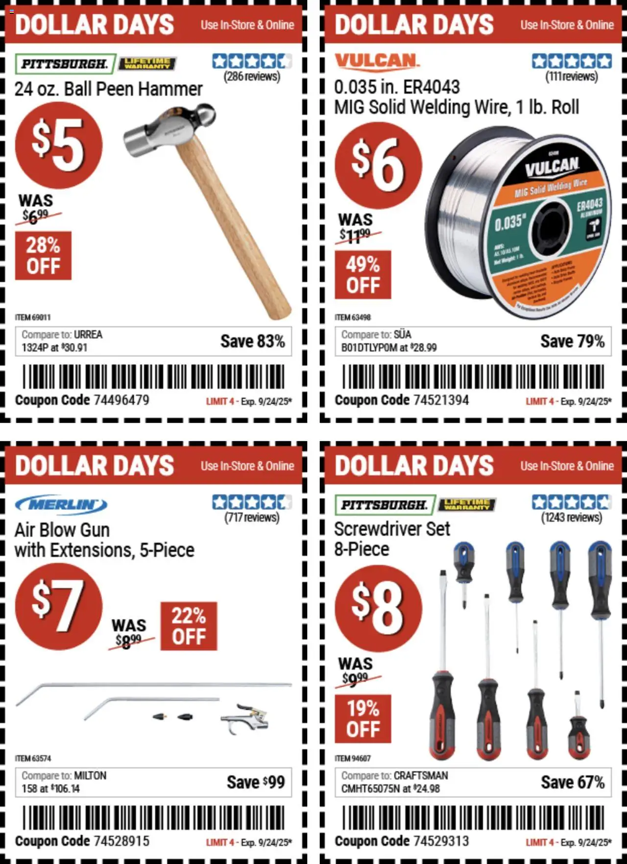 Harbor Freight Dollar Days - valid from 11.09.2025 | Page: 6 | Products: Screwdriver, Wire, Welding Wire, Gun