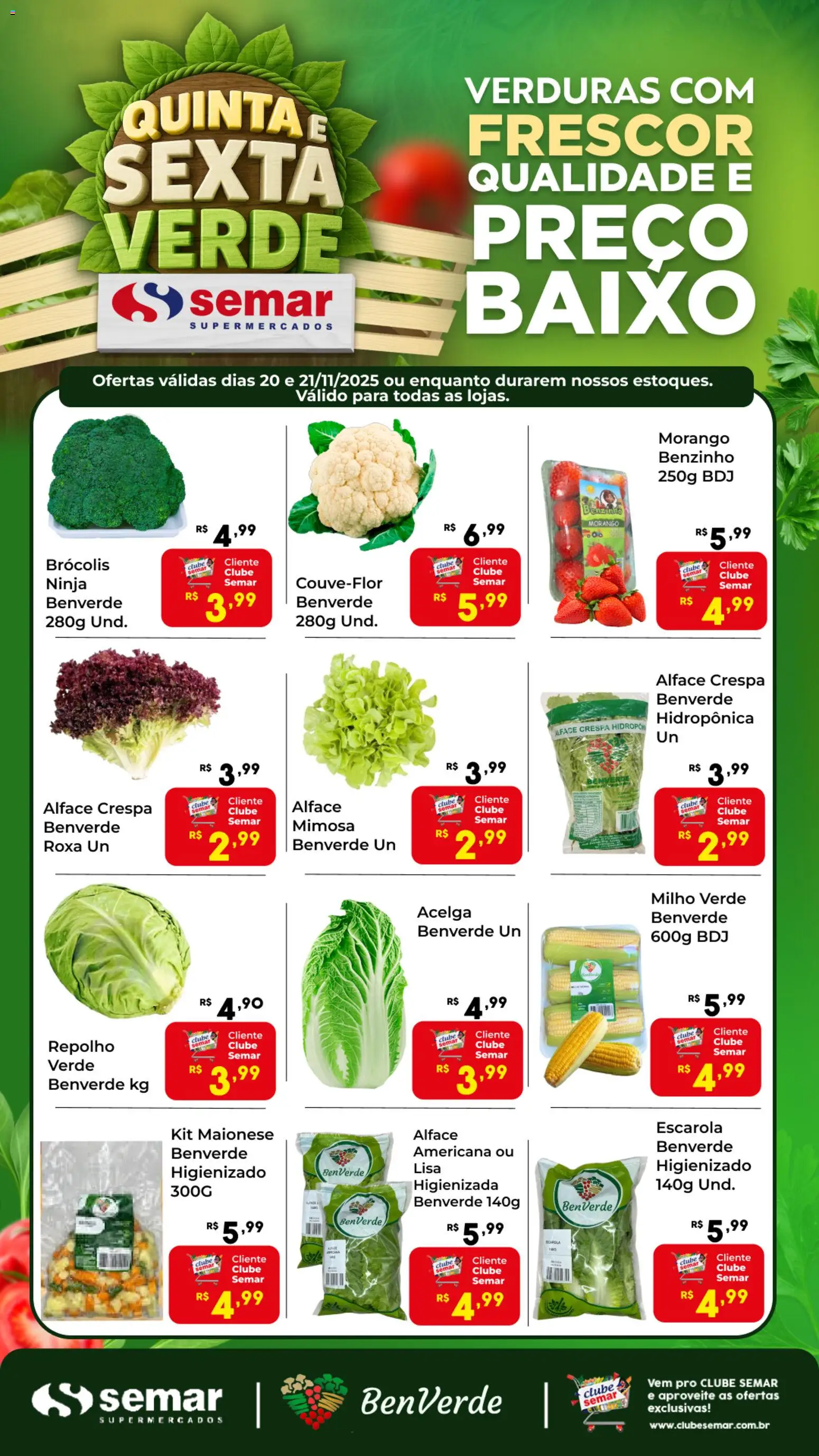 Semar Supermercado Folheto - válido de 20.11.2025 | Página: 1 | Produtos: Milho verde, Repolho, Brócolis, Maionese