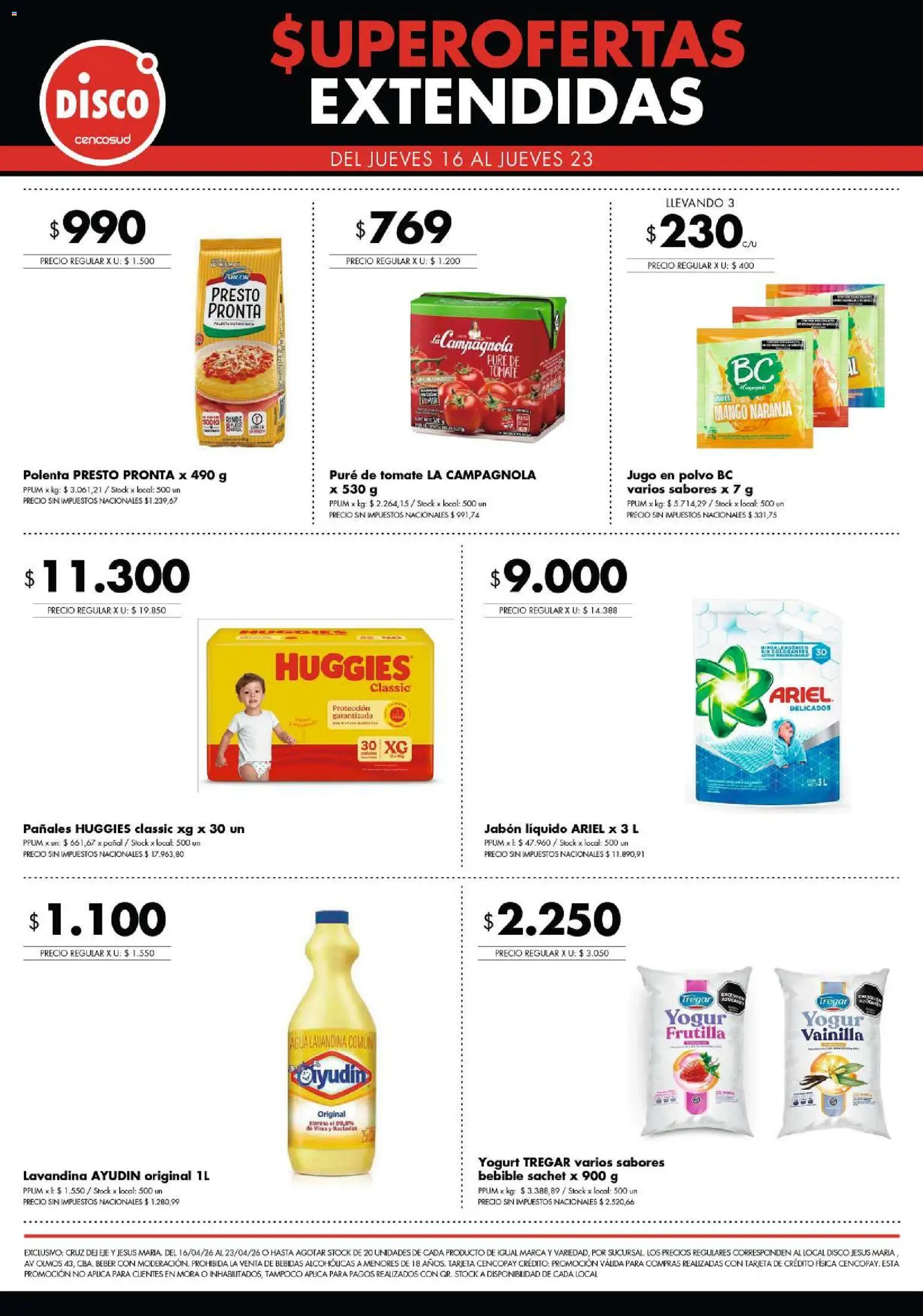 Disco - Super Ofertas Extendidas 16.04 Cruz del Eje y Jesus Maria │ válido desde el 16.04.2026 | Página: 8 | Productos: Disco, Frutilla, Jabón líquido, Agua