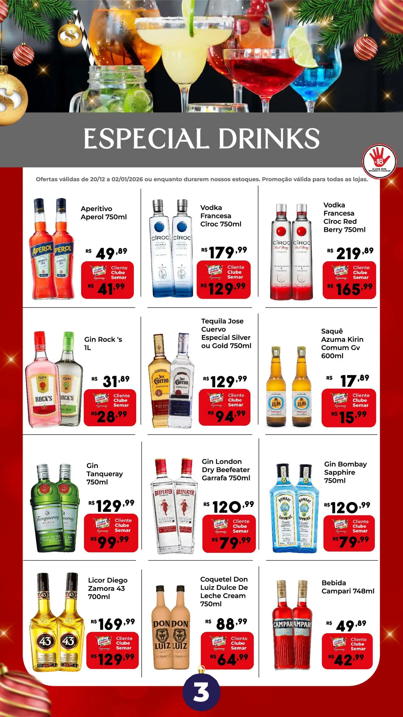 Semar Supermercado Folheto - válido de 20.12.2025 | Página: 3 | Produtos: Saquê, Gin, Vodka, Bebida