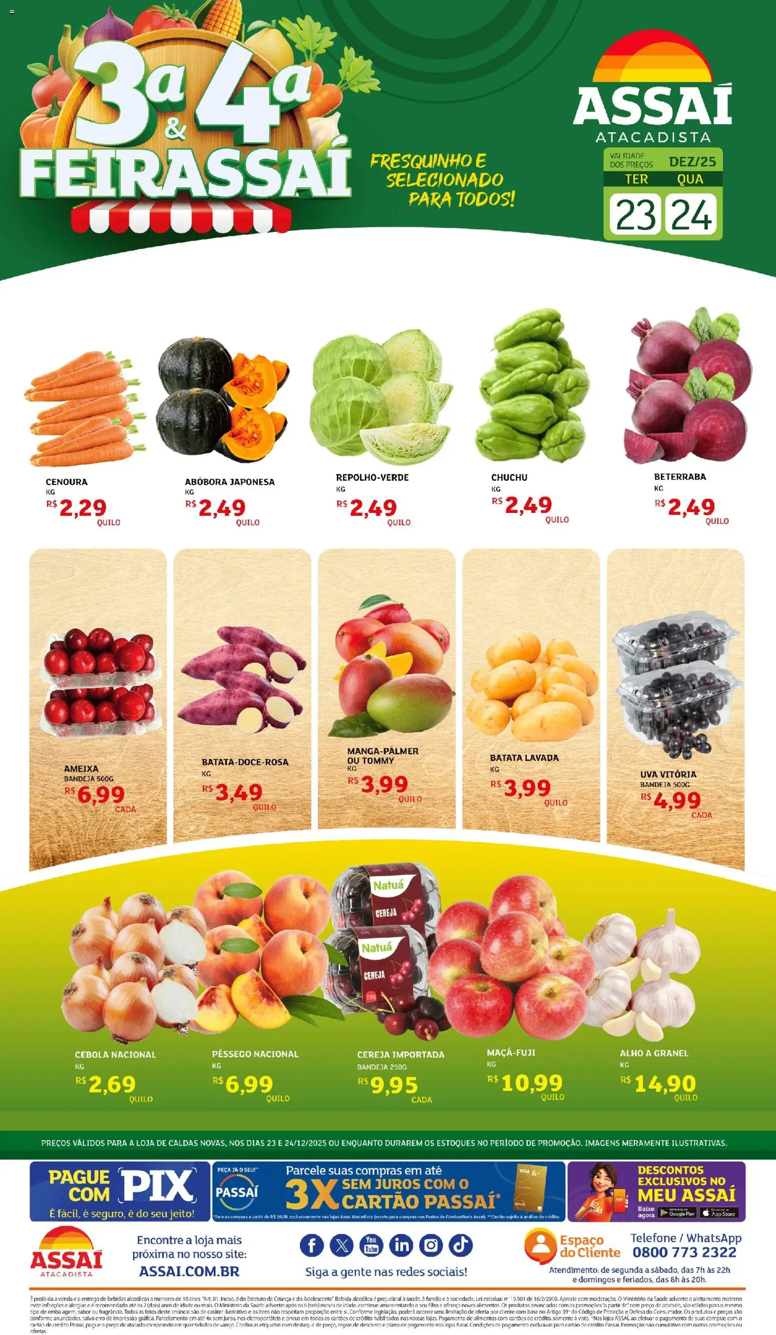 Assaí Atacadista Folheto - válido de 23.12.2025 | Página: 1 | Produtos: Cereja, Cenoura, Batata, Telefone