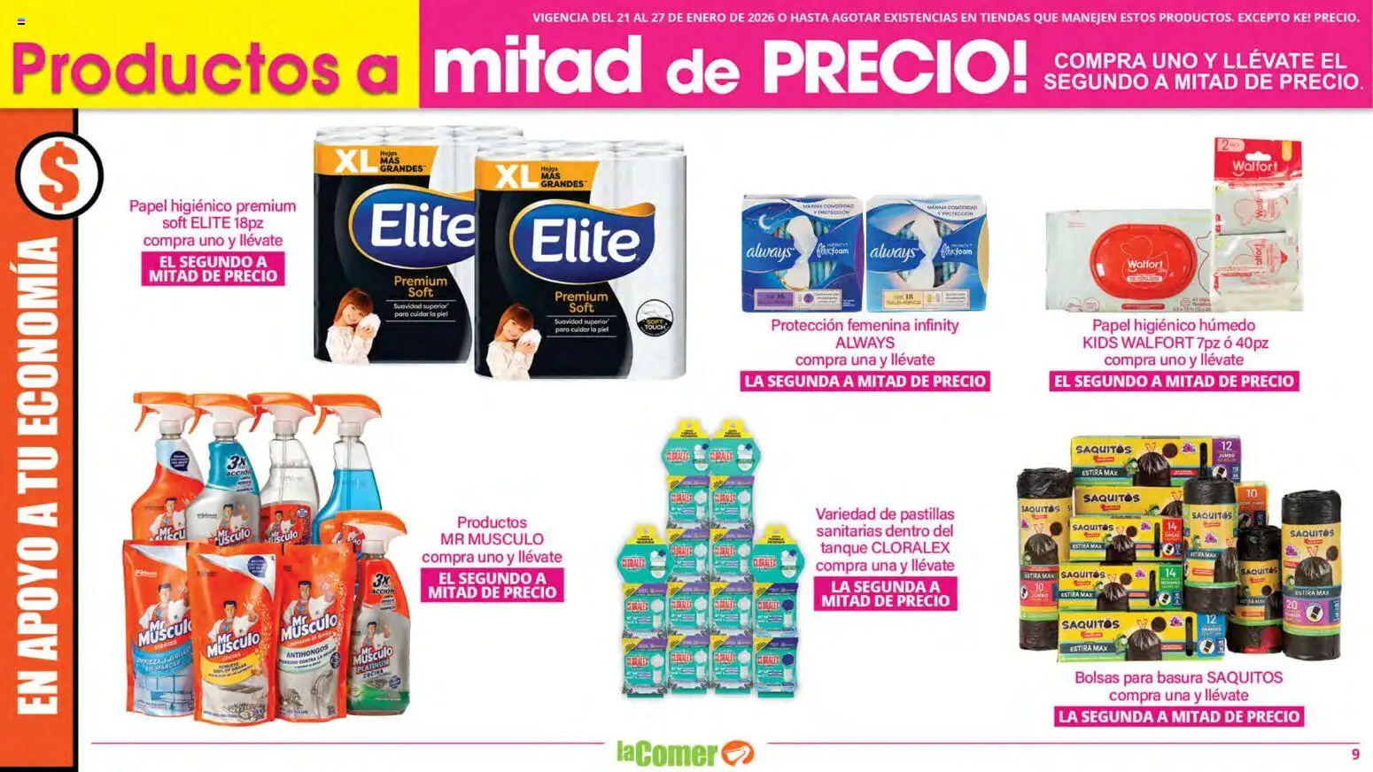Nuevas ofertas de La Comer válidas en toda la República Mexicana desde el 21.01.2026. ¡Encuentra las mejores ofertas en La Comer folleto! | Página: 9 | Productos: Papel higiénico, Cocina