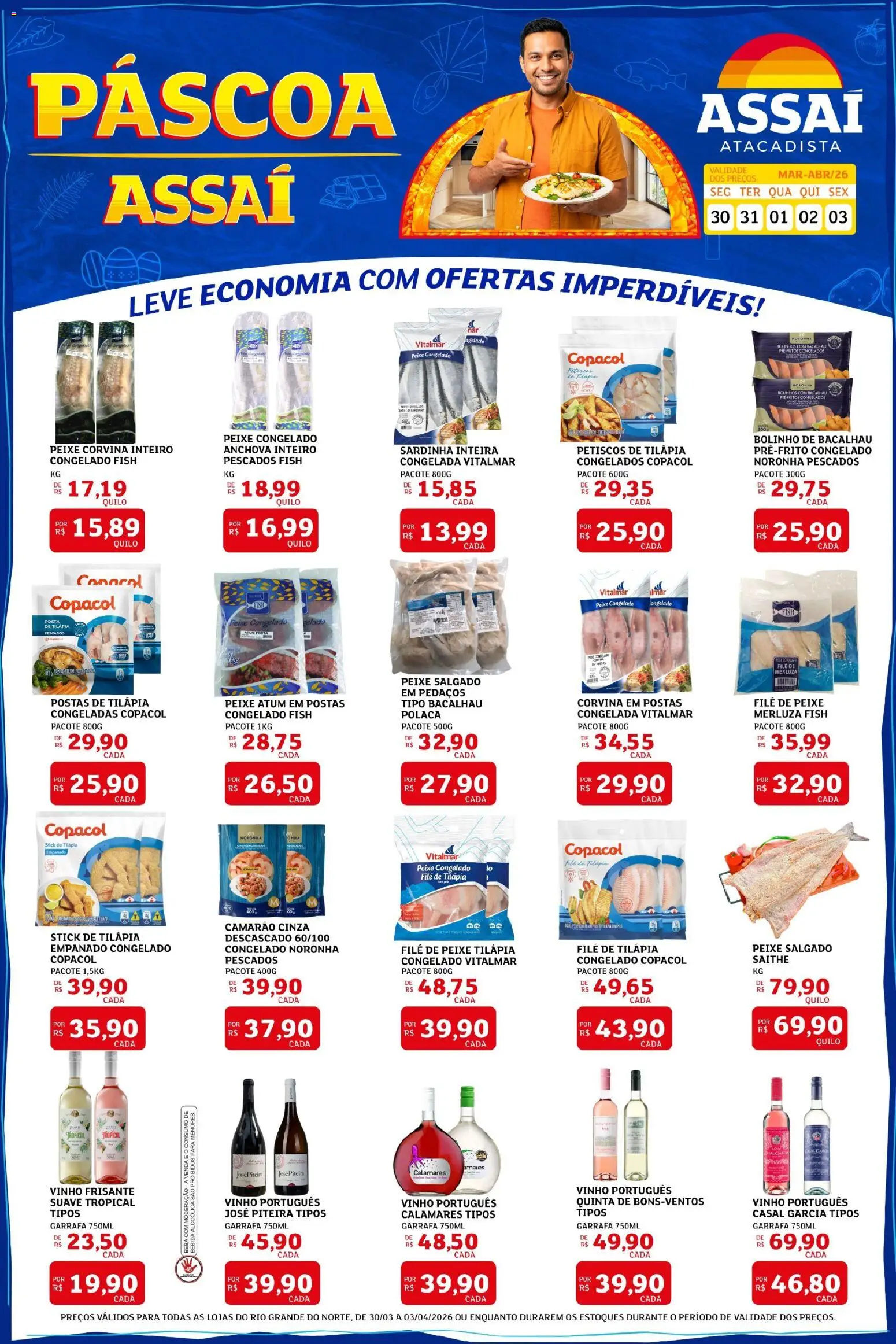Assaí Atacadista Folheto - válido de 30.03.2026 | Página: 1 | Produtos: Bacalhau, Camarão, Sardinha, Atum