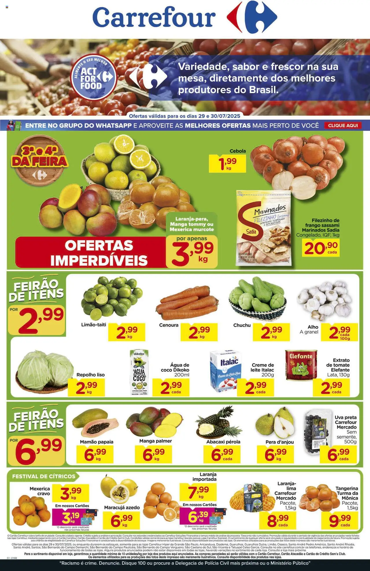 Carrefour Folheto - válido de 29.07.2025 | Página: 1 | Produtos: Chuchu, Alho, Cebola, Creme