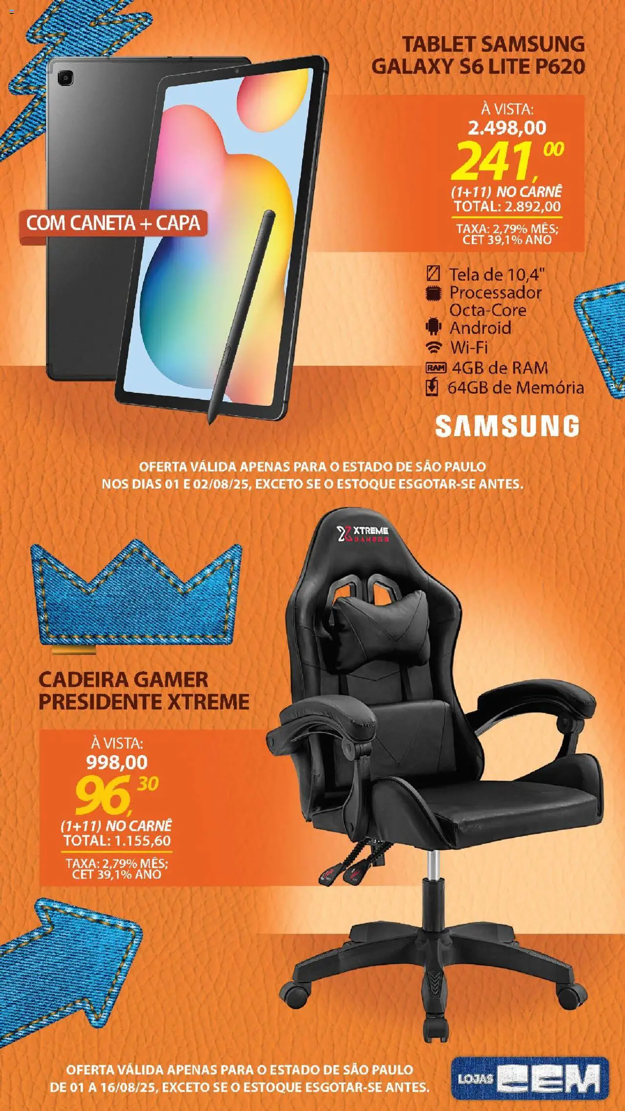 Lojas Cem Folheto - válido de 01.08.2025 | Página: 13 | Produtos: Tablet, Processador, Tela, Carne