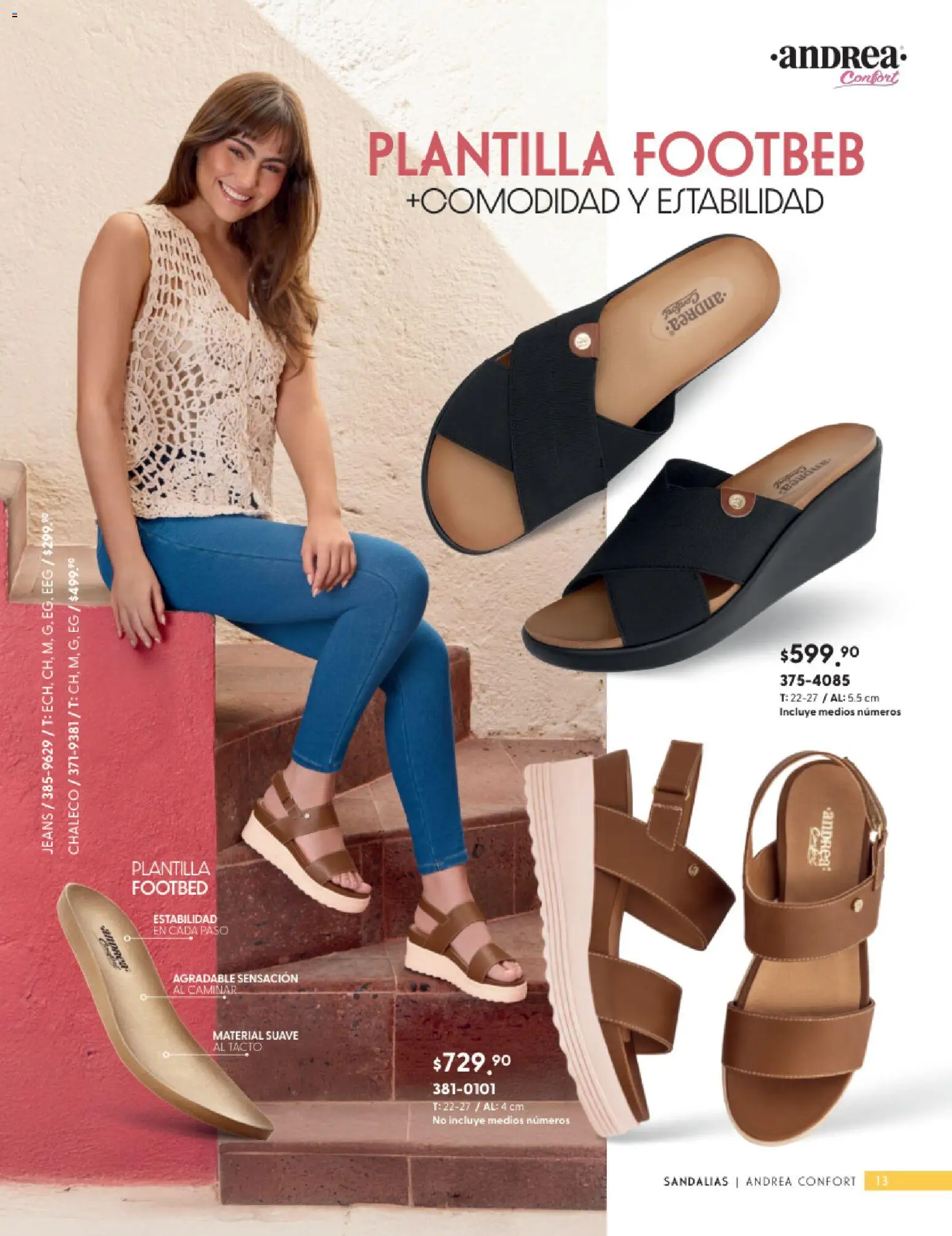 Nuevas ofertas de Andrea válidas en toda la República Mexicana desde el 25.01.2026. ¡Encuentra las mejores ofertas en Andrea catálogo Calzado Confort ! | Página: 13 | Productos: Chaleco, Sandalias