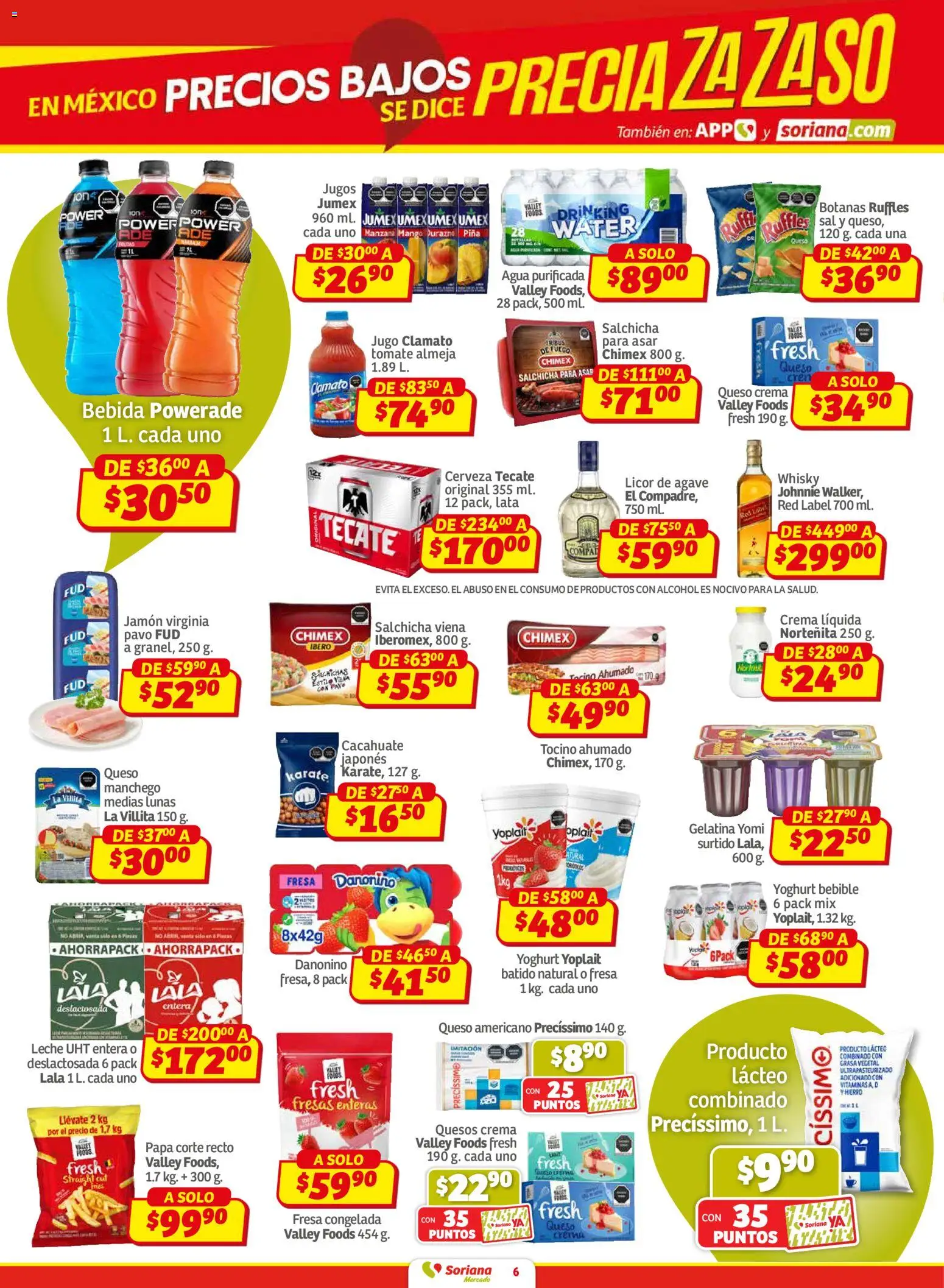 Nuevas ofertas de Soriana válidas en toda la República Mexicana desde el 12.02.2026. ¡Encuentra las mejores ofertas en Soriana - Pesito Valedor Mercado: Chih, Coah, Dur, NL, SLP, Tamps, Zac! | Página: 6 | Productos: Sal, Queso crema, Tomate, Queso