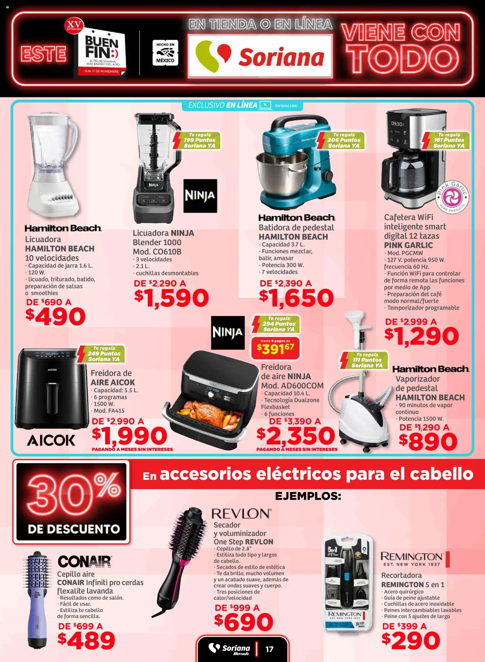 Nuevas ofertas de Soriana válidas en toda la República Mexicana desde el 13.11.2025. ¡Encuentra las mejores ofertas en Soriana - Buen Fin Mercado Nacional! | Página: 17 | Productos: Café, Licuadora, Cafetera, Peine