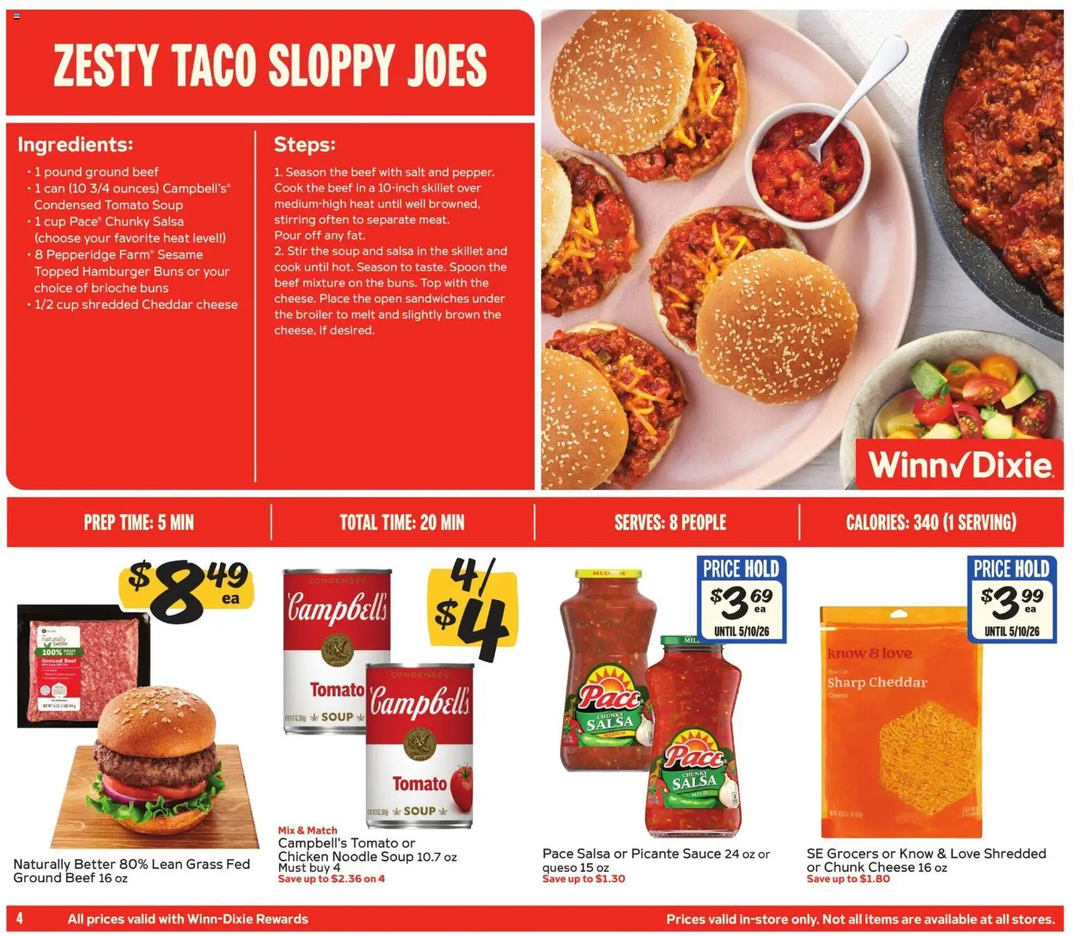 Winn Dixie Ad - valid from 25.03.2026 | Page: 4 | Products: Skillet, Beef, Sauce, Salt