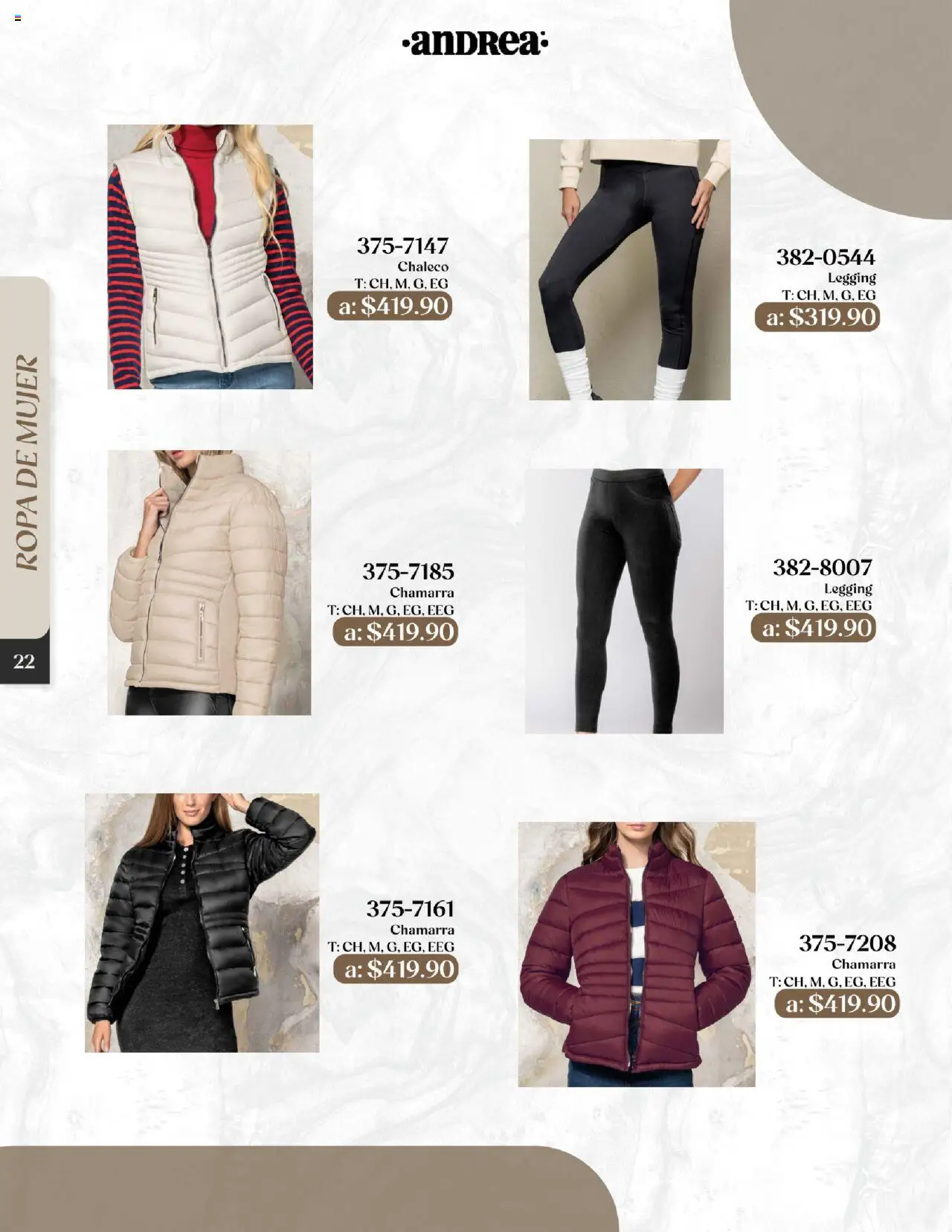 Nuevas ofertas de Andrea válidas en toda la República Mexicana desde el 24.08.2025. ¡Encuentra las mejores ofertas en Andrea - Catálogo Esenciales de Otoño! | Página: 22 | Productos: Chaleco, Chamarra, Ropa