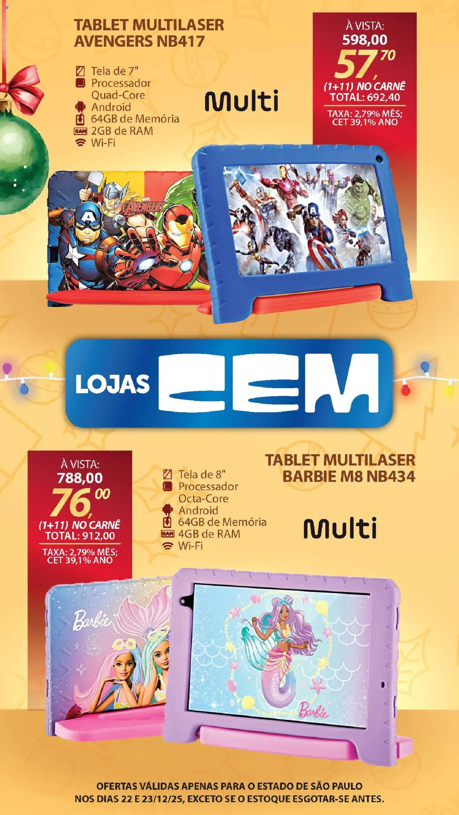 Lojas Cem Folheto - válido de 22.12.2025 | Página: 11 | Produtos: Tablet, Processador, Tela, Carne