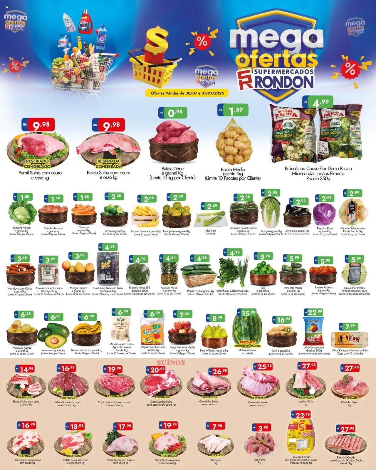 Supermercados Rondon Folheto - válido de 30.07.2025 | Página: 1 | Produtos: Lombo, Presunto, Bandeja, Brócolis