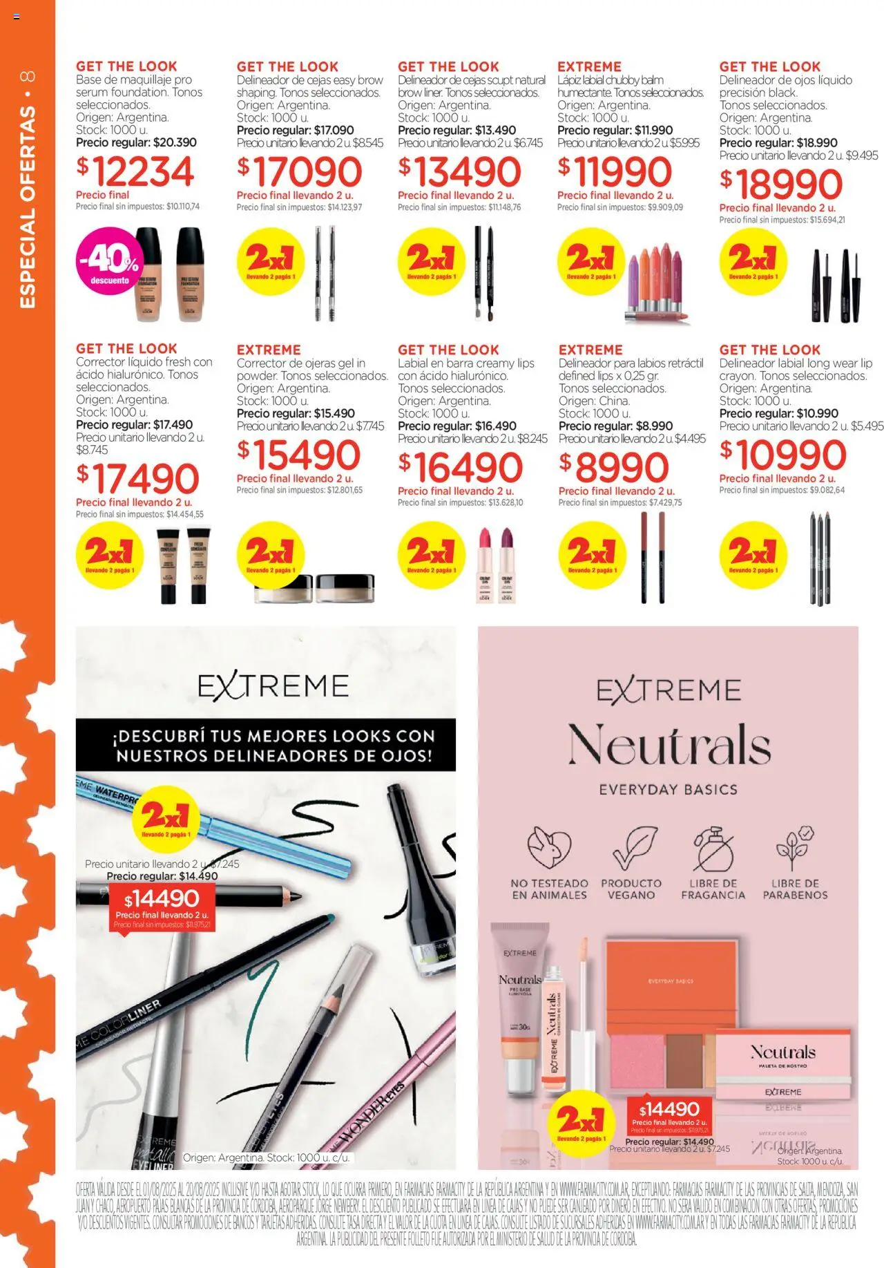 Farmacity catálogo │ válido desde el 01.08.2025 | Página: 8 | Productos: Base de maquillaje, Delineador de ojos, Lápiz labial, Paleta