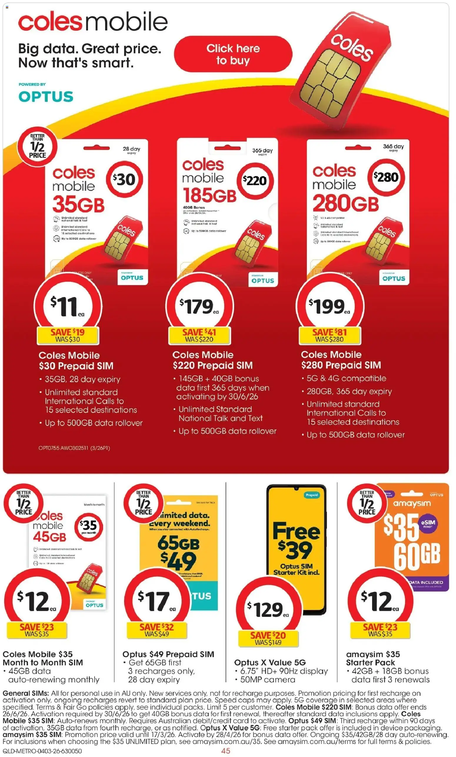 Coles catalogue - valid from 04.03.2026 | Page: 45 | Products: Device, Camera, Mobile