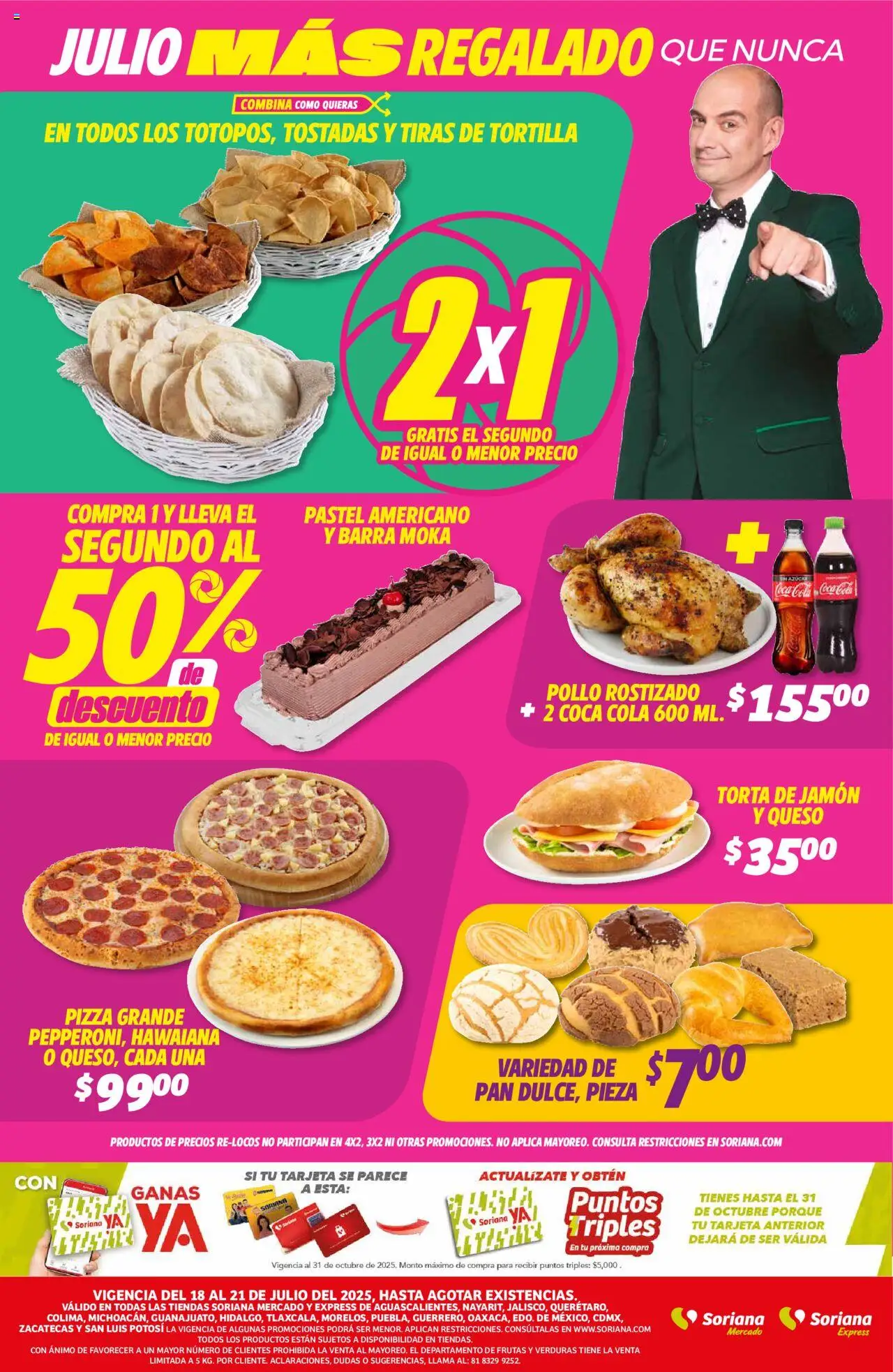 Nuevas ofertas de Soriana válidas en toda la República Mexicana desde el 18.07.2025. ¡Encuentra las mejores ofertas en Soriana - Fin de Semana Mercado: Ags, Nay, Jal, Qro, Col, Mich, Gto, Hgo, Tlax, Mor, Pue, Gro, Oax, Edo. de Mex, CDMX, Zac y SLP! | Página: 2 | Productos: Azúcar, Queso, Pizza, Barra