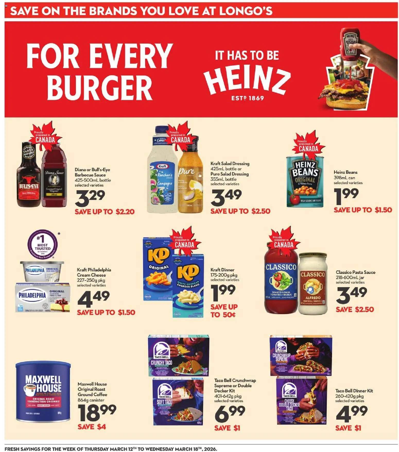 Longo's flyer valid from 12.03.2026 | Page: 19 | Products: Ketchup, Salad, Cheese, Coffee