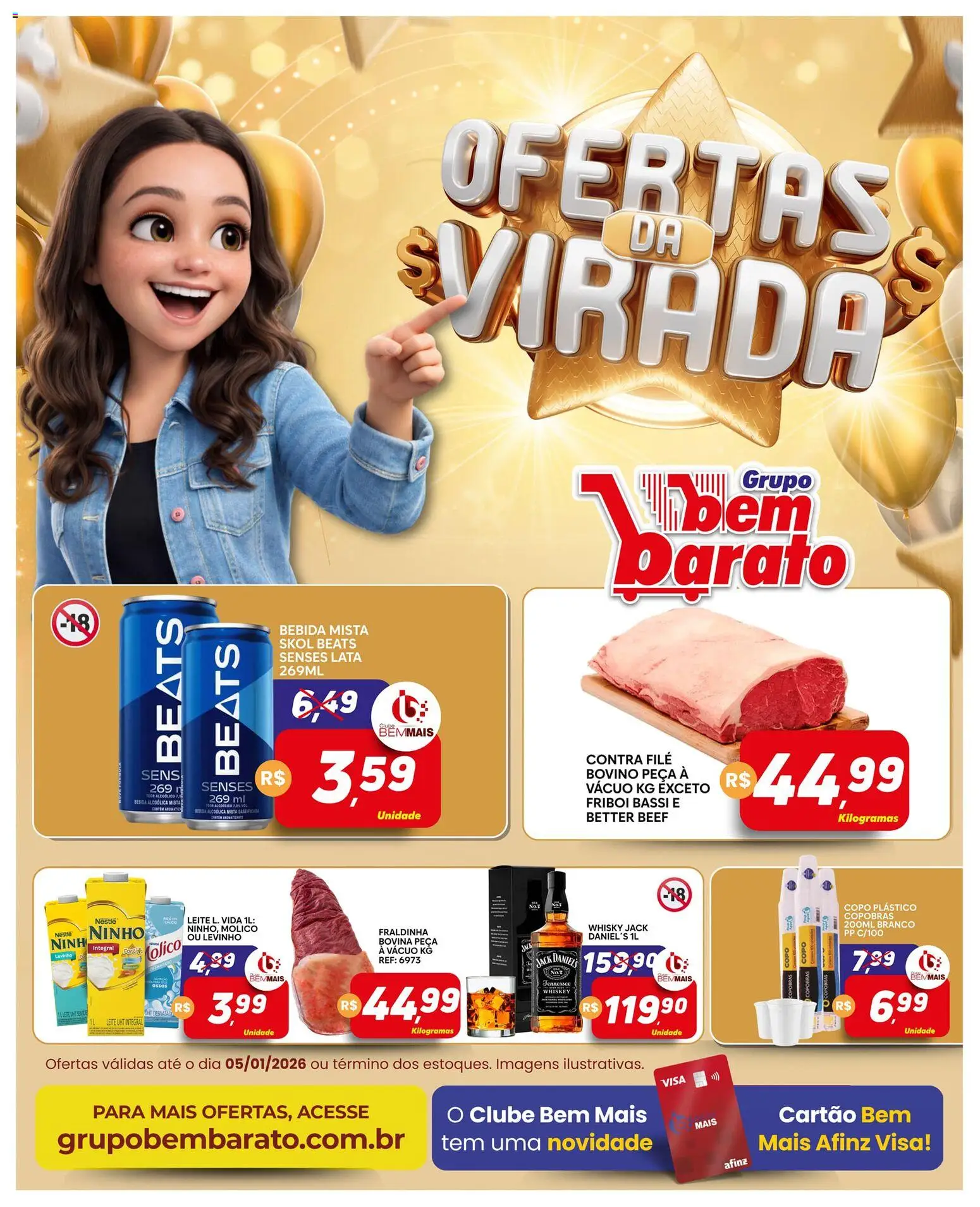Supermercado Bem Barato Folheto - válido de 30.12.2025 | Página: 1 | Produtos: Contra filé, Fraldinha, Leite, Bebida
