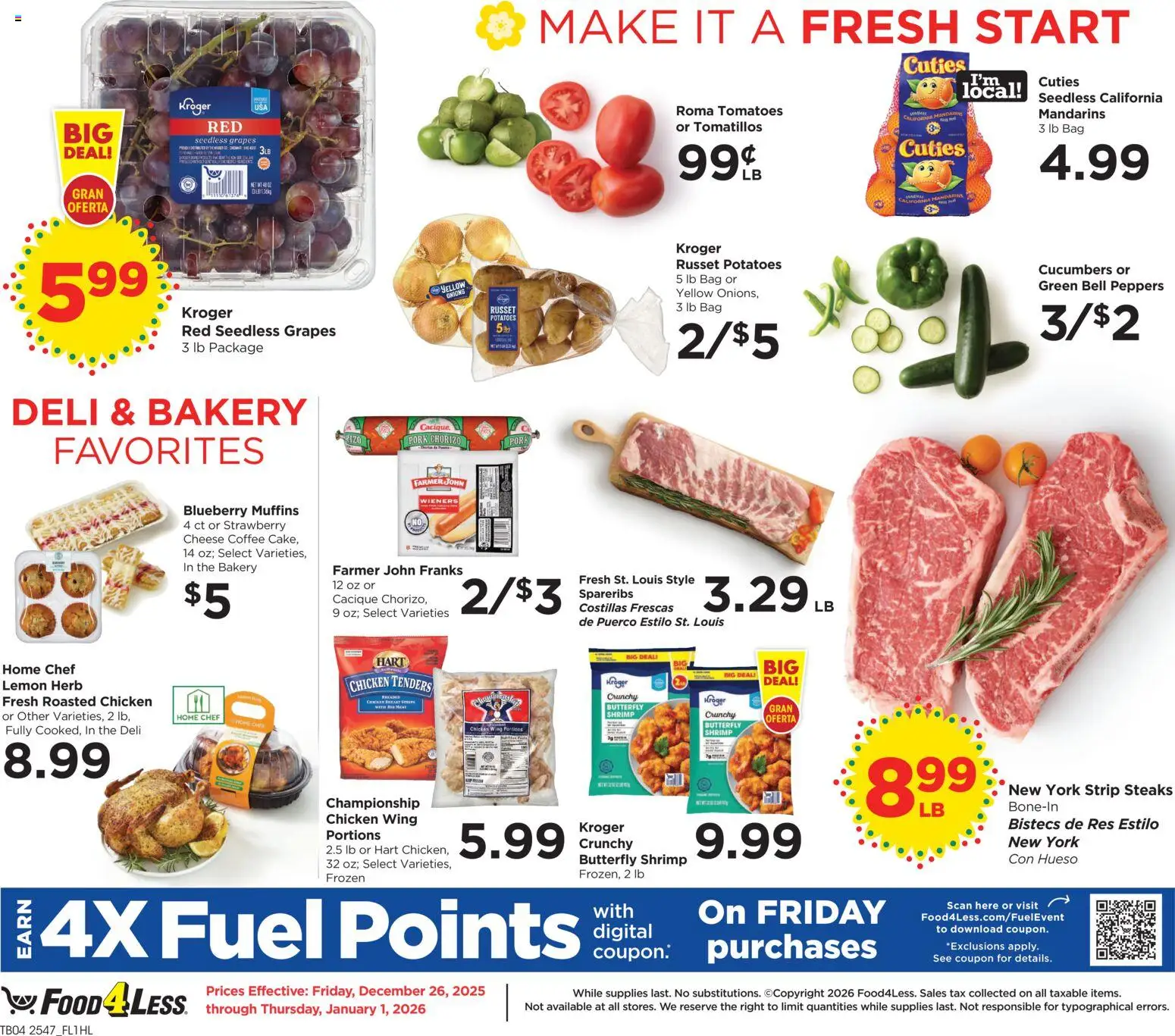 Food 4 Less Weekly Ad - valid from 26.12.2025 | Page: 5 | Products: Bakery, Cucumbers, Grapes, Bag