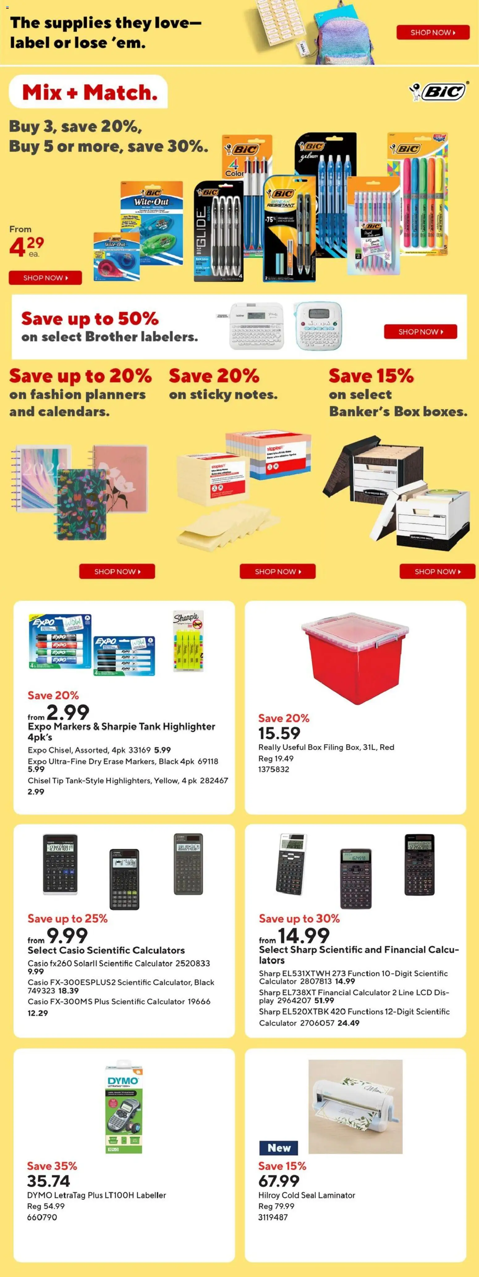 Staples flyer valid from 01.01.2026 | Page: 4 | Products: Calculator, Laminator, Highlighter, Box