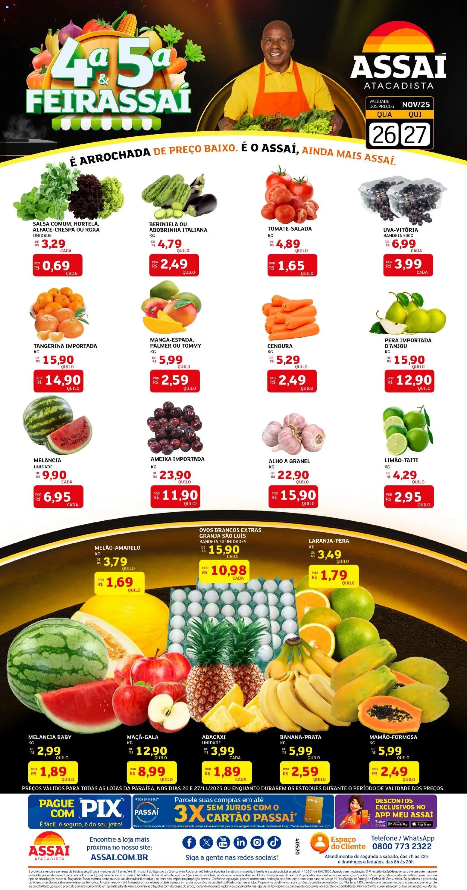 Assaí Atacadista Folheto - válido de 26.11.2025 | Página: 1 | Produtos: Melancia, Pera, Base, Abacaxi