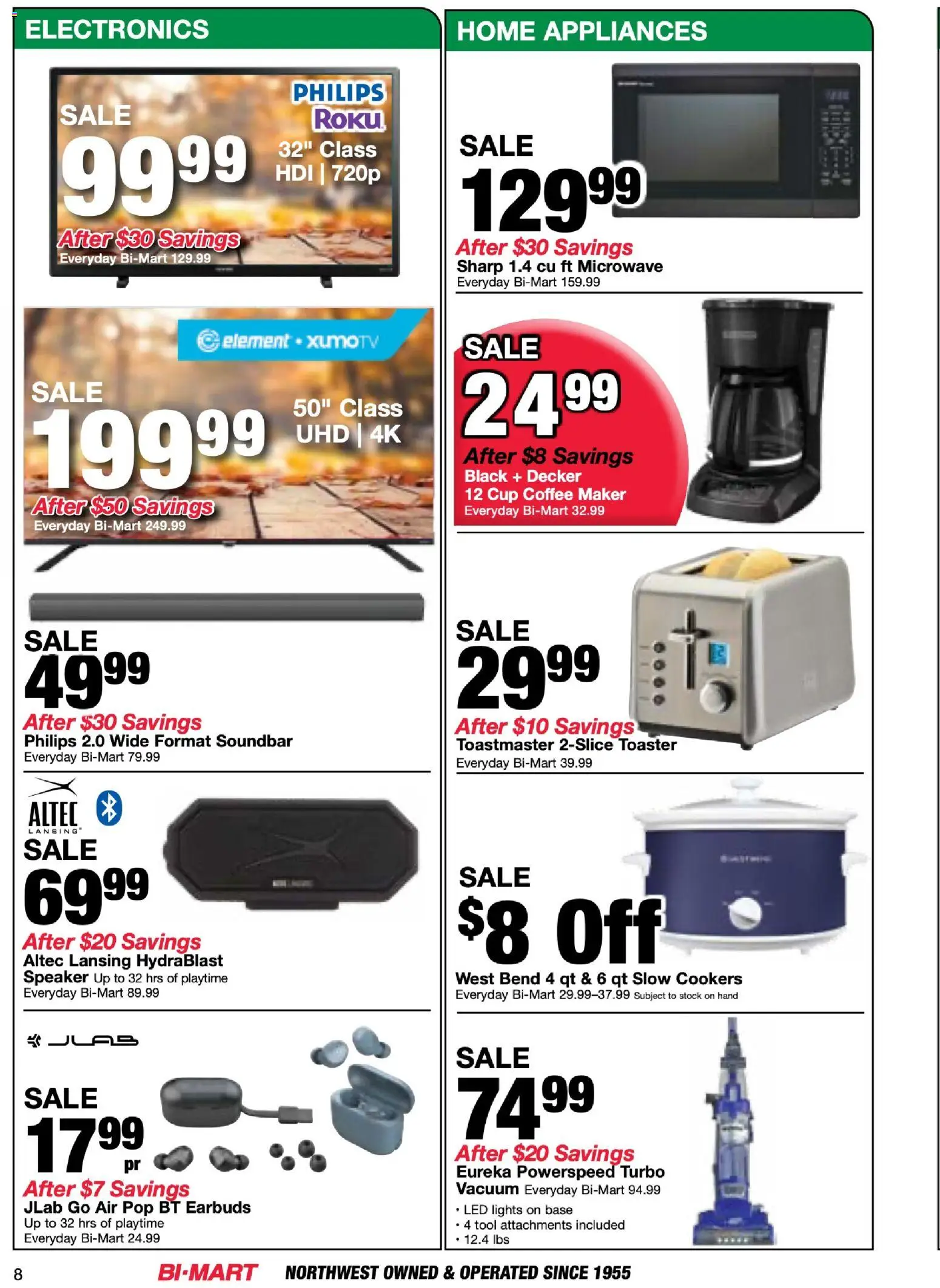 Bi-Mart Weekly Ad - valid from 11.11.2025 | Page: 8 | Products: Toaster, Coffee, Microwave, Speaker