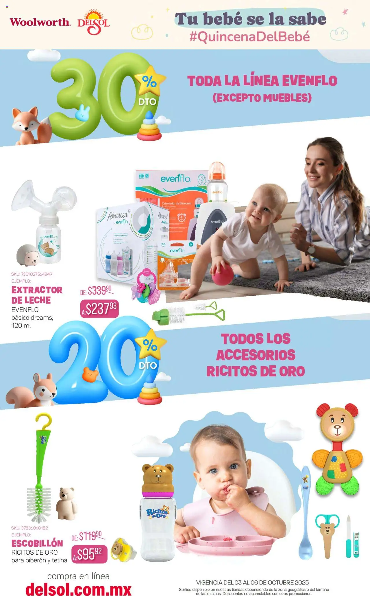 Nuevas ofertas de Del Sol y Woolworth válidas en toda la República Mexicana desde el 03.10.2025. ¡Encuentra las mejores ofertas en Del Sol y Woolworth - Catálogo Quincena del Bebé Accesorios! | Página: 7 | Productos: Biberón, Leche, Extractor