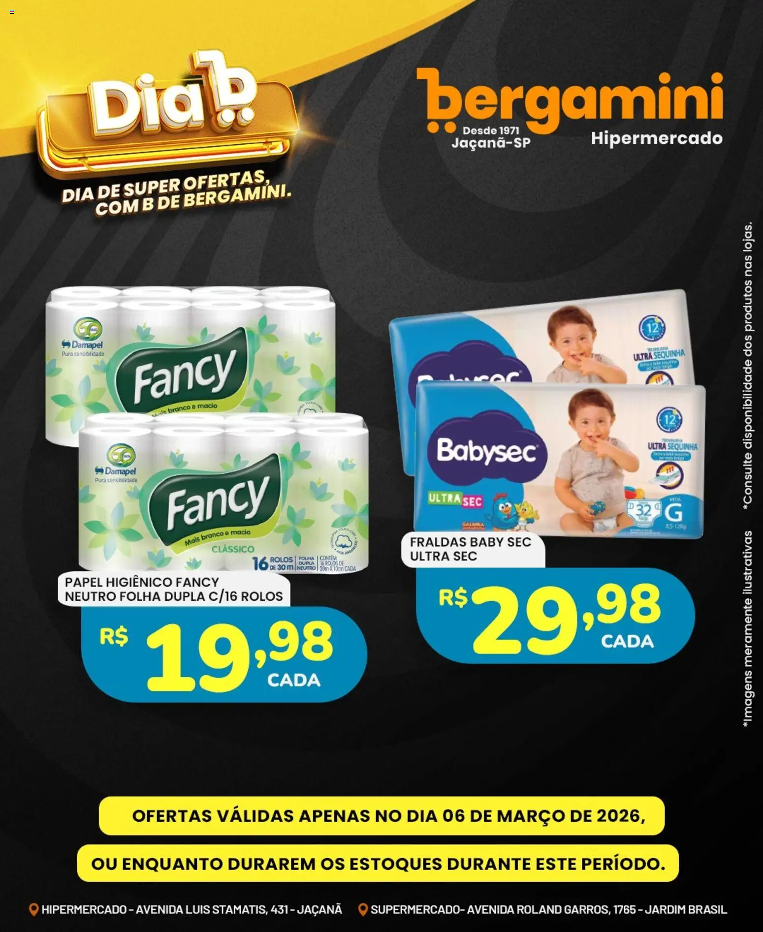 Supermercado Bergamini Folheto - válido de 06.03.2026 | Página: 12 | Produtos: Fraldas, Papel higiênico