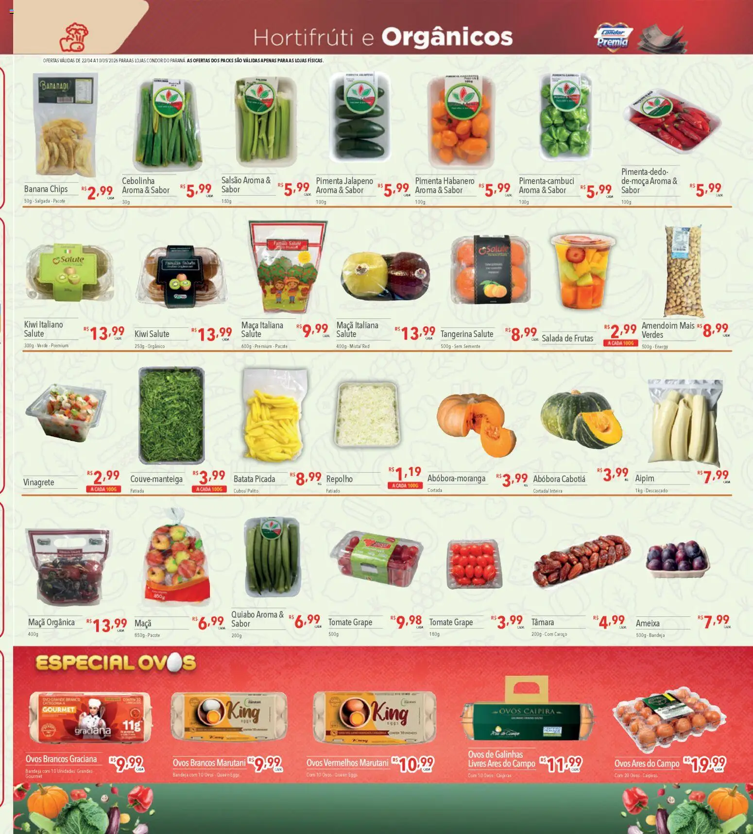 Supermercados Condor Folheto - válido de 22.04.2026 | Página: 9 | Produtos: Amendoim, Repolho, Kiwi, Salada