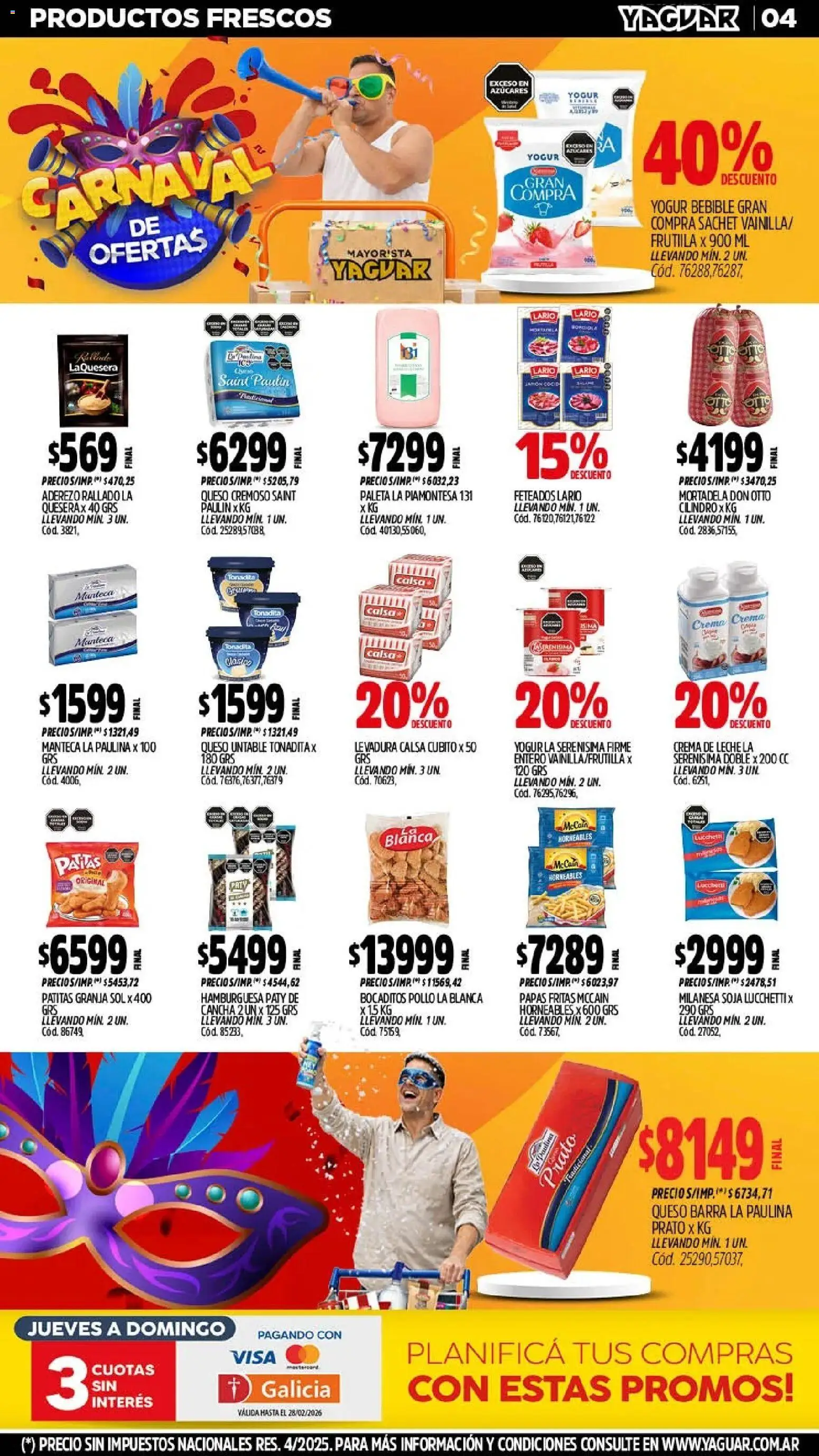 Yaguar - Oferta Semanal Salta │ válido desde el 09.02.2026 | Página: 4 | Productos: Mortadela, Paleta, Queso, Papas fritas