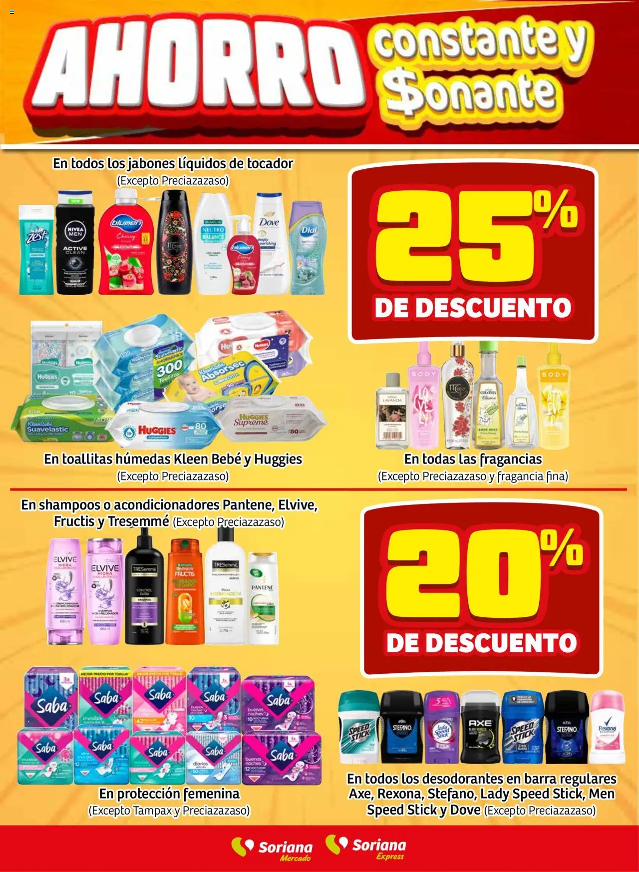 Nuevas ofertas de Soriana válidas en toda la República Mexicana desde el 16.10.2025. ¡Encuentra las mejores ofertas en Soriana - Fin de Semana Mercado: BCS, Son y Sin! | Página: 4 | Productos: Toallitas húmedas, Toalla, Barra, Fragancia