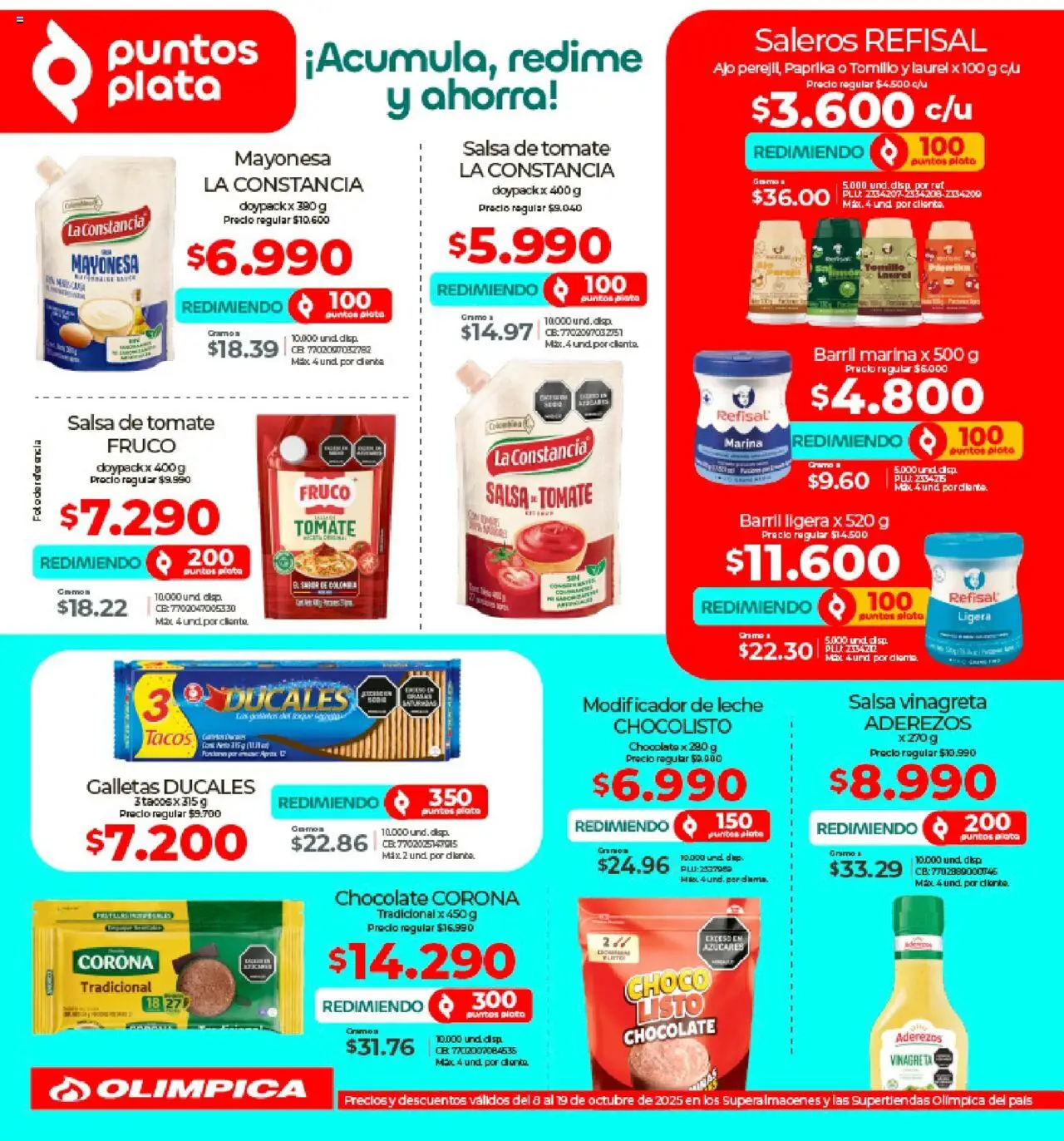 Olímpica revista - valida desde el 08.10.2025 | Página: 4 | Productos: Ajo, Mayonesa, Leche, Chocolate
