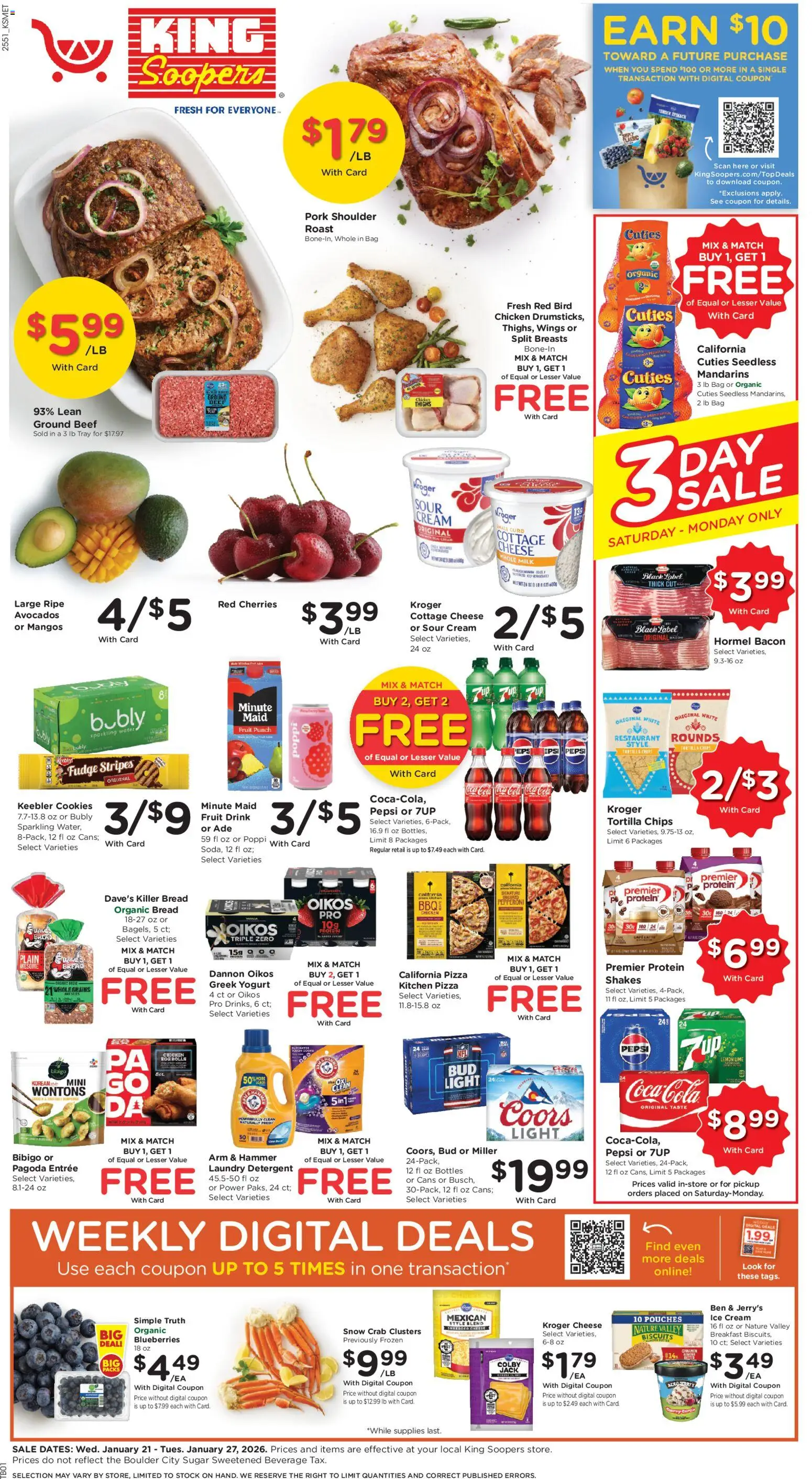 King Soopers Weekly Ad - valid from 21.01.2026 | Page: 1 | Products: Hammer, Cheese, Sour cream, Cookies