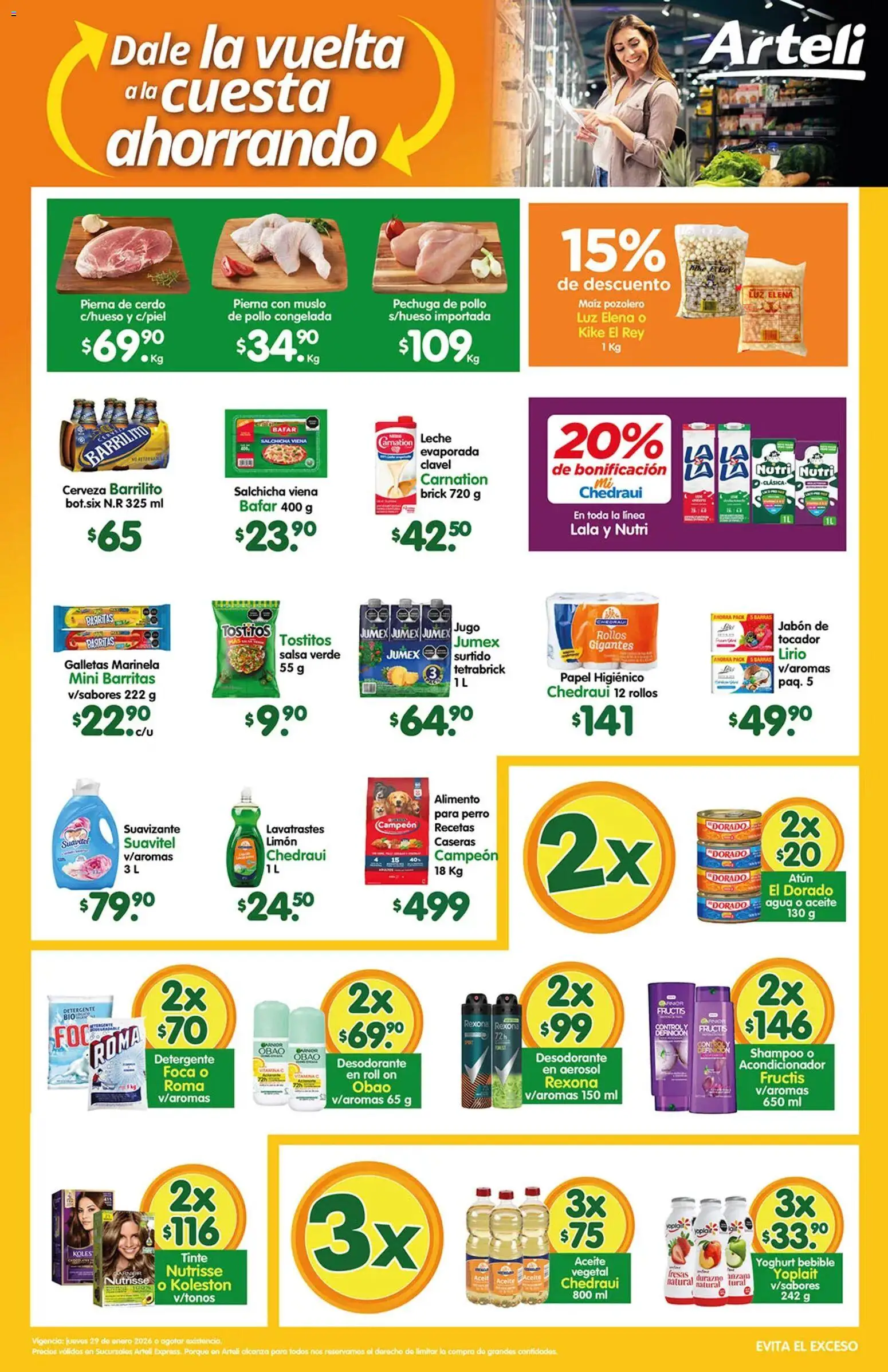 Nuevas ofertas de Arteli válidas en toda la República Mexicana desde el 29.01.2026. ¡Encuentra las mejores ofertas en Arteli folleto Express! | Página: 1 | Productos: Pollo, Cerveza, Galletas, Jabón