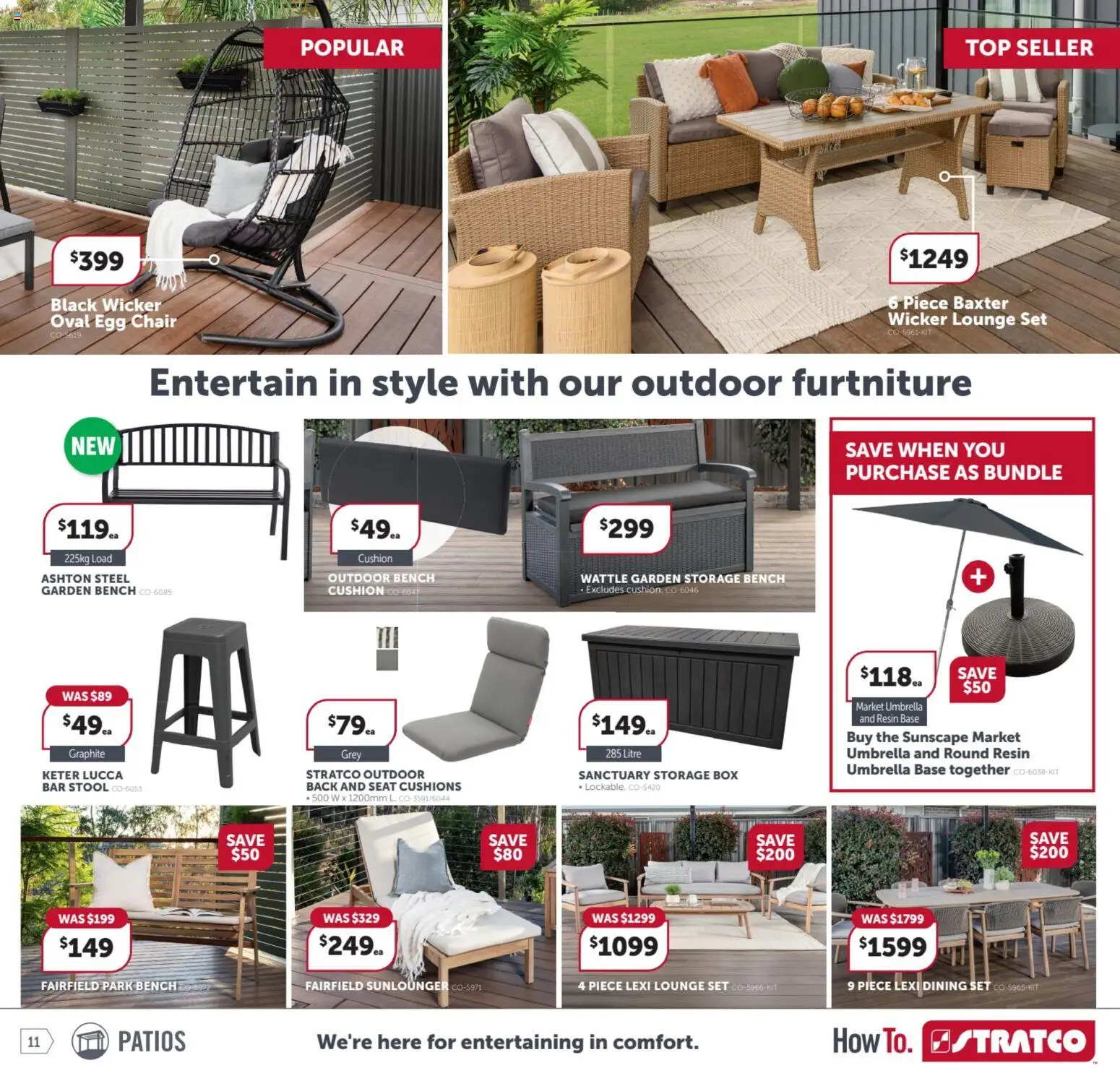 Stratco catalogue - valid from 17.04.2026 | Page: 11 | Products: Chair, Stool, Umbrella, Bench